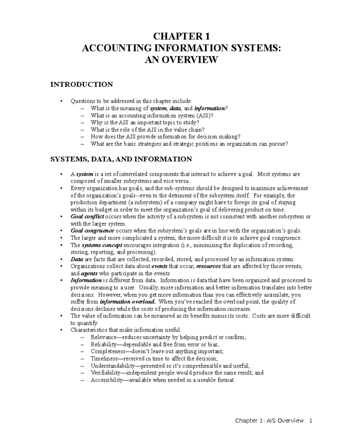 IM CH01 - (•‿•) - CHAPTER 1 ACCOUNTING INFORMATION SYSTEMS: AN OVERVIEW ...