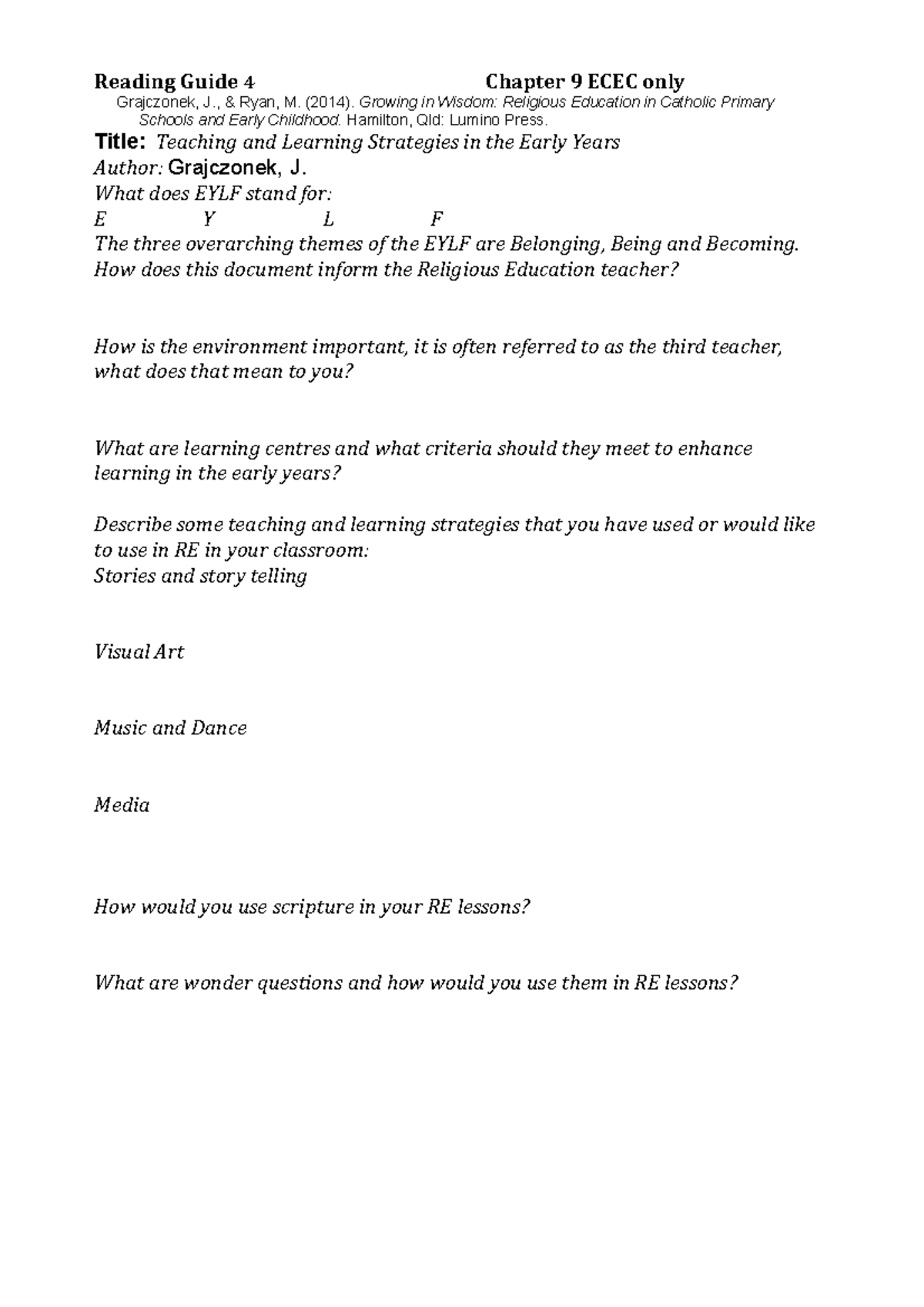 Reading Guide 4 Strategies - Reading Guide 4 Chapter 9 ECEC only ...