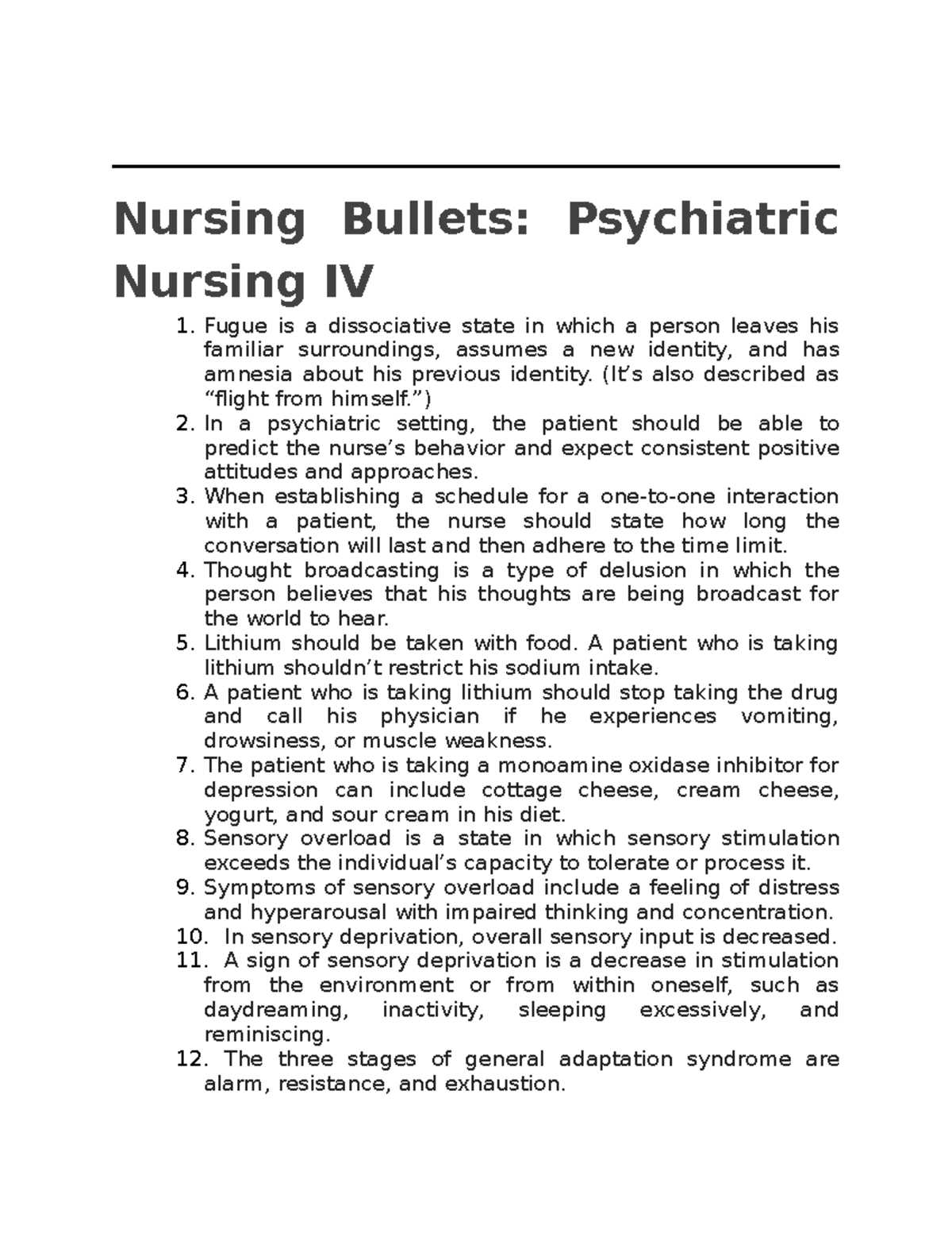 Psychiatric Nursing 4 Bullets Nursing Bullets Psychiatric Nursing IV