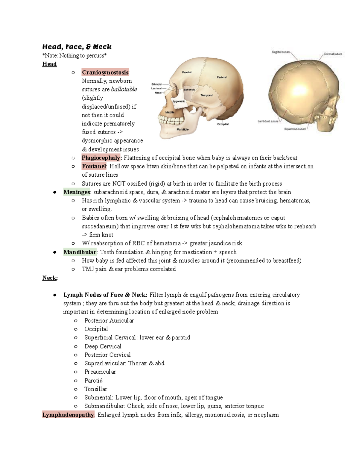 Nursing Assessment Exam 3 Review - Head, Face, & Neck Note: Nothing to ...