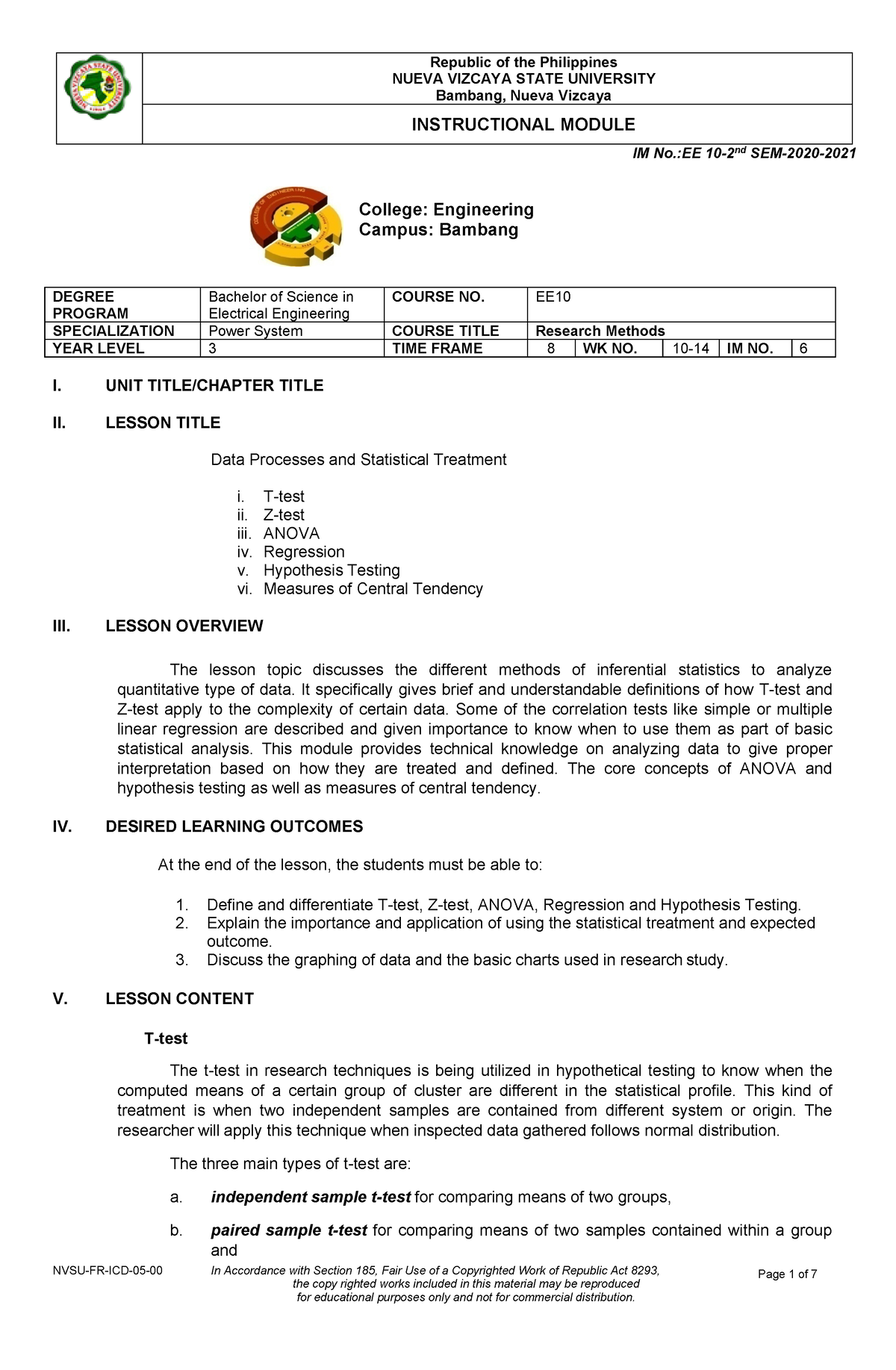 Data Processes and Statistical Treatment - NUEVA VIZCAYA STATE ...