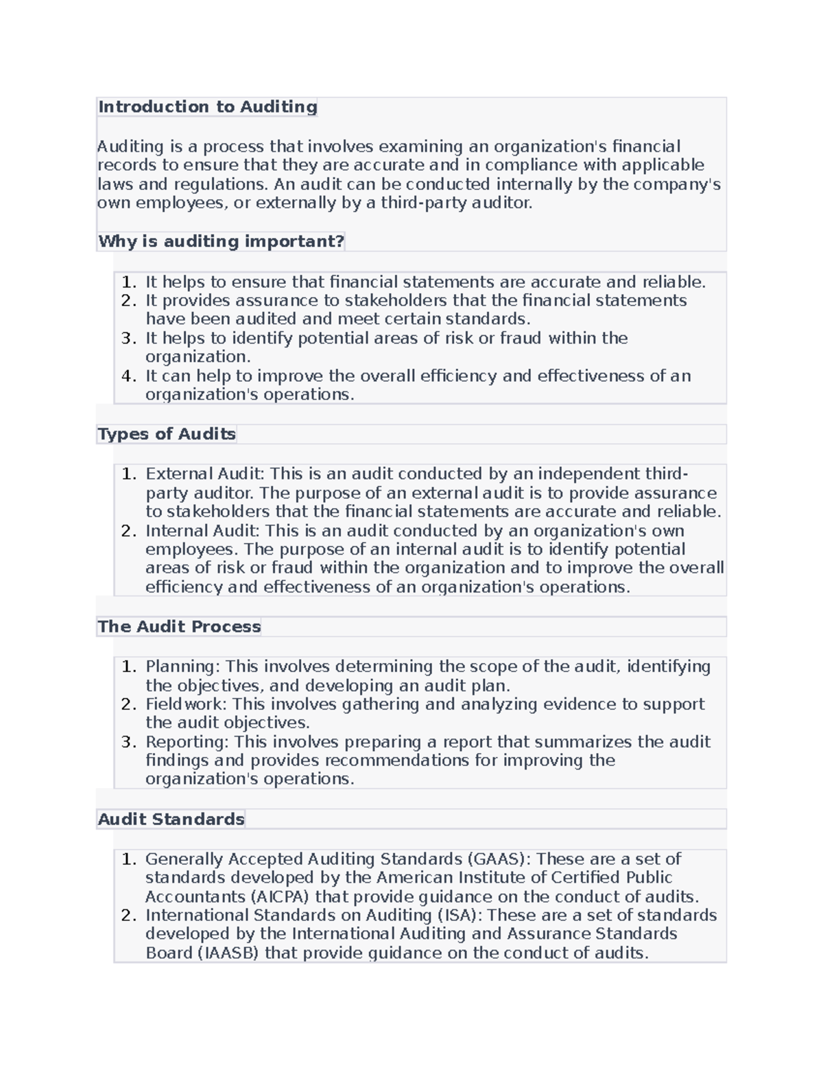 Introduction to auditing notes introduction to auditing auditing is a