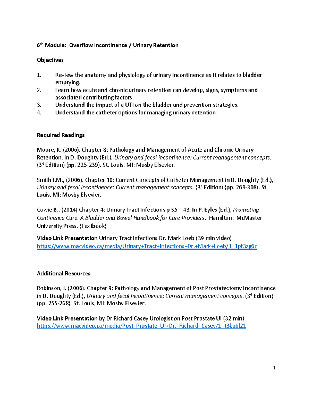 6th module Overflow incontinence 1 6 th Module Overflow Incontinence