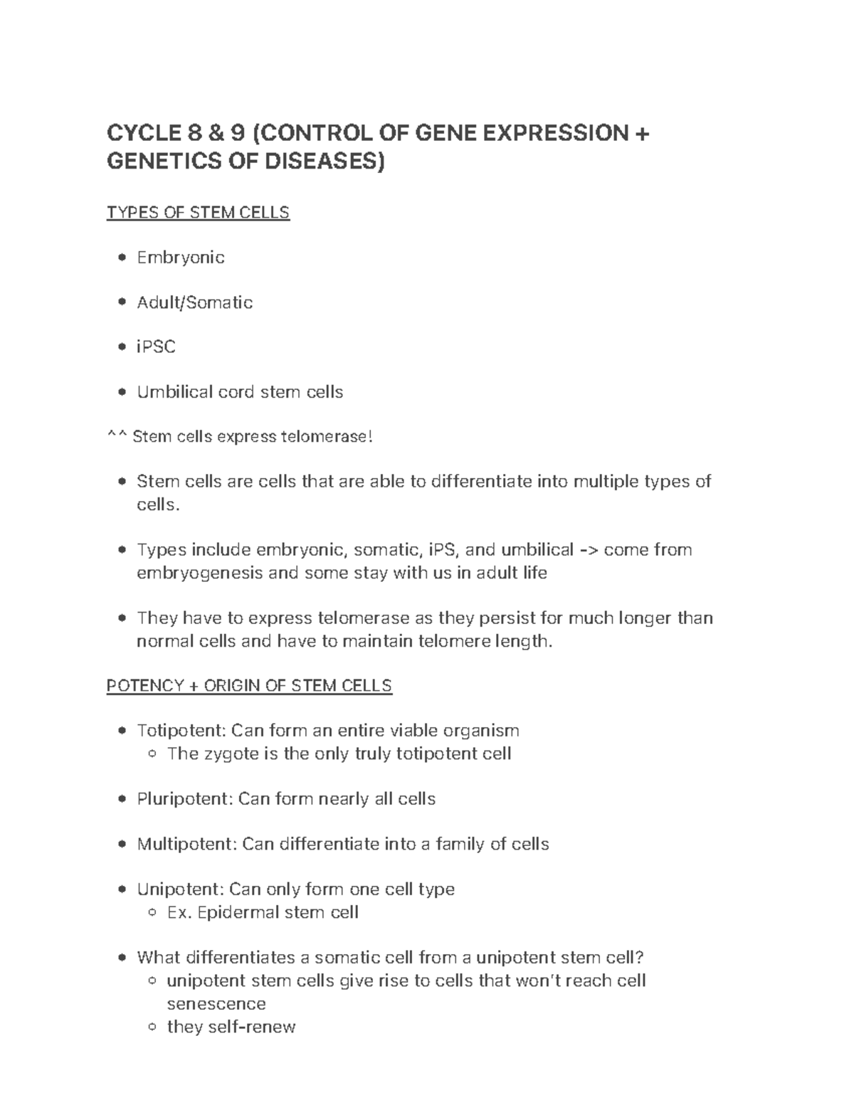 Cycle 8 & 9 ( Control OF GENE Expression + Genetics OF Diseases ...