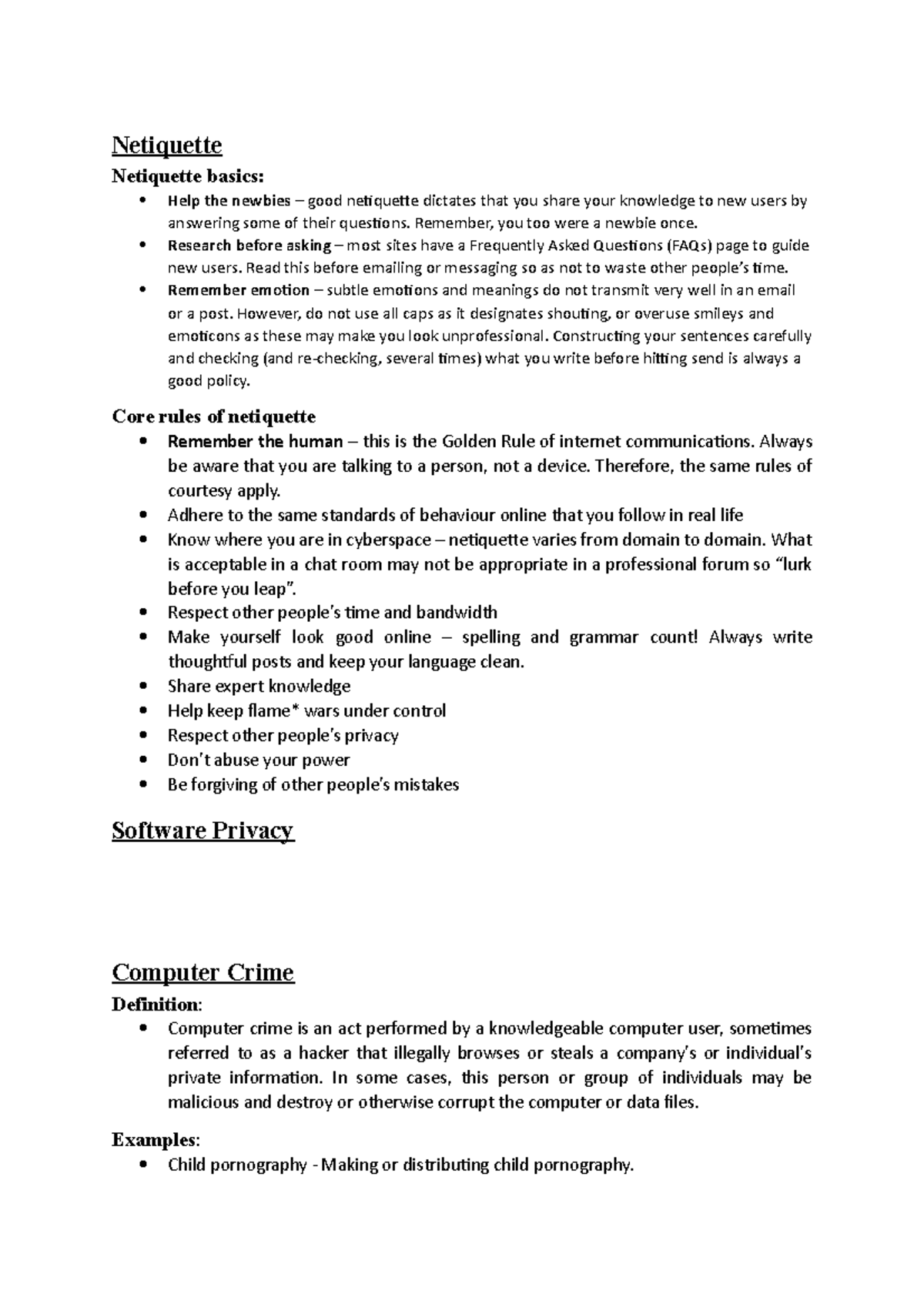 Student ethics exam summary notes - Netiquette Netiquette basics: Help ...