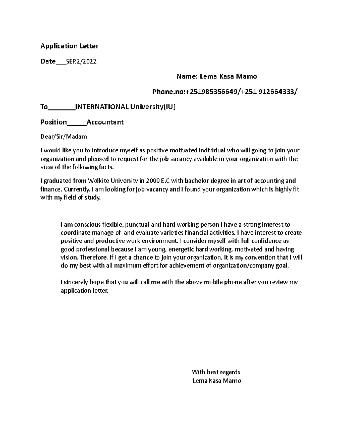 Application Letter - im auditor send me all question exam for candidate ...
