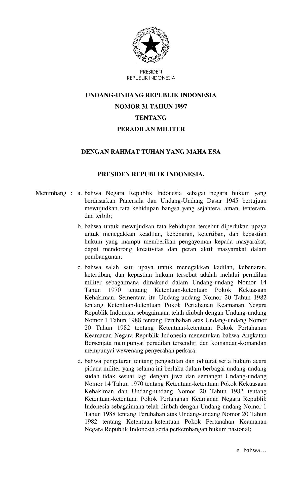 UU Nomor 31 Tahun 1997 - Merupakan Materi Pelengkap Hukum Acara ...