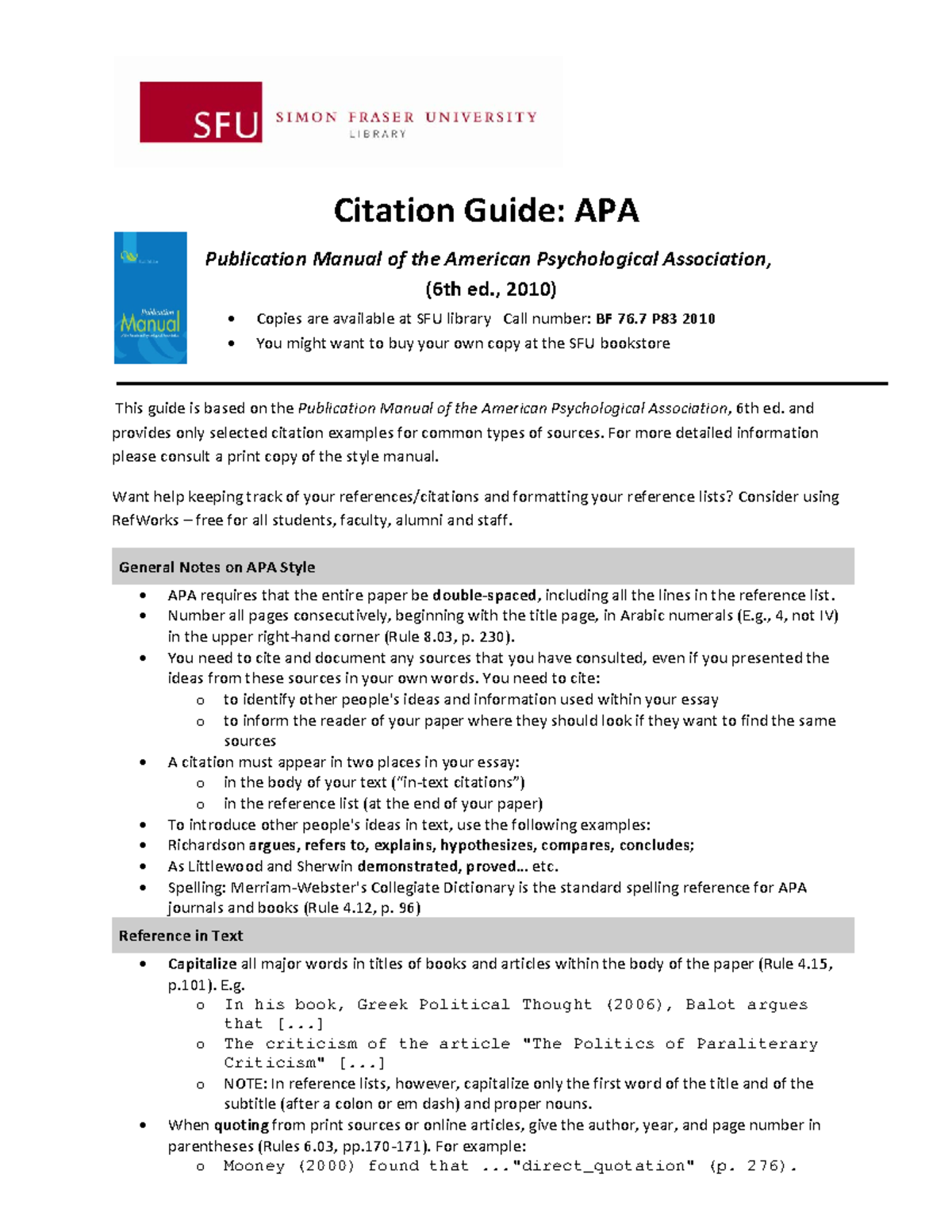 APA style - Lecture notes 1 - Citation Guide: APA This guide is based ...