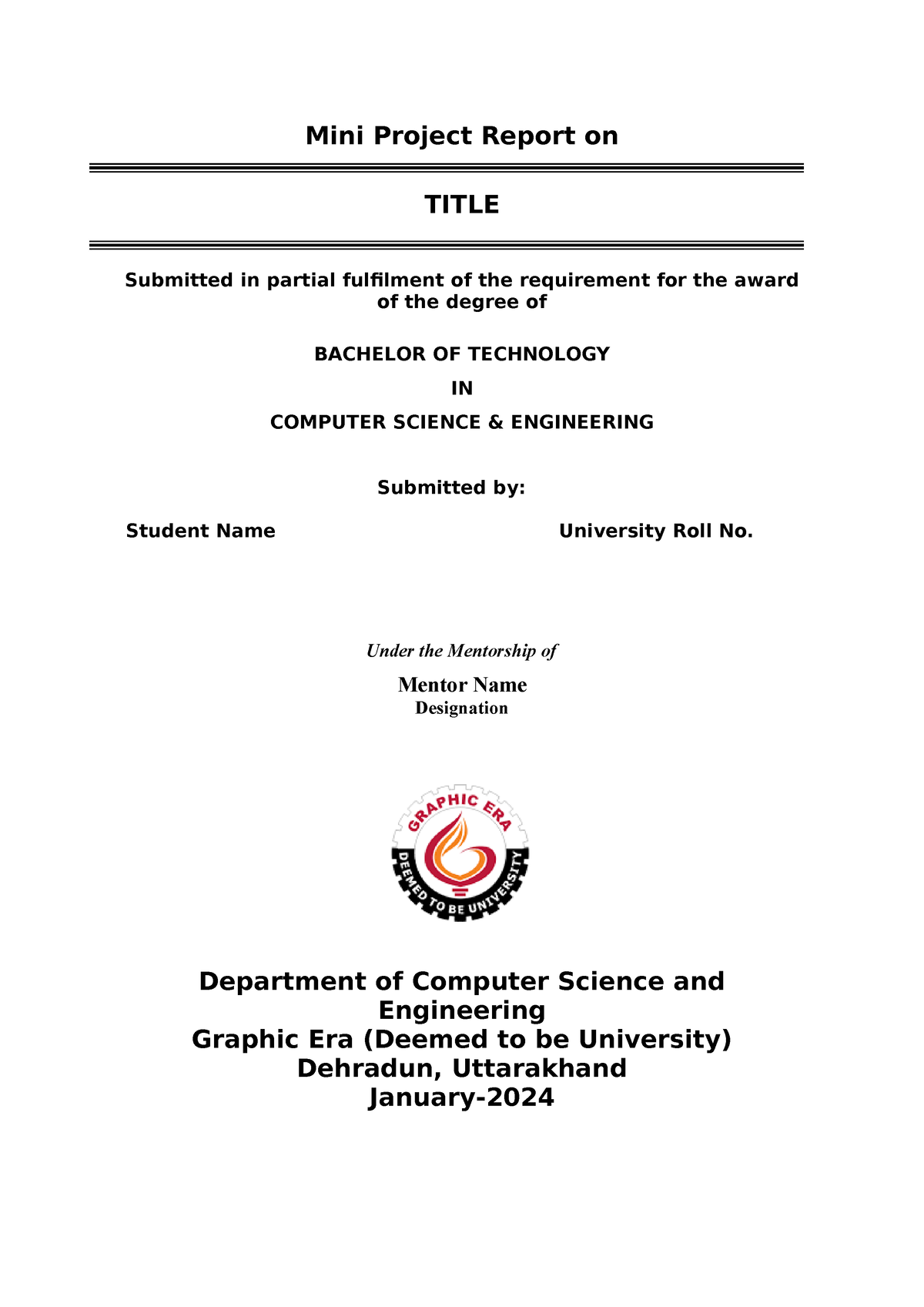 CSE MINI Project Report Template-2 - Mini Project Report on TITLE ...