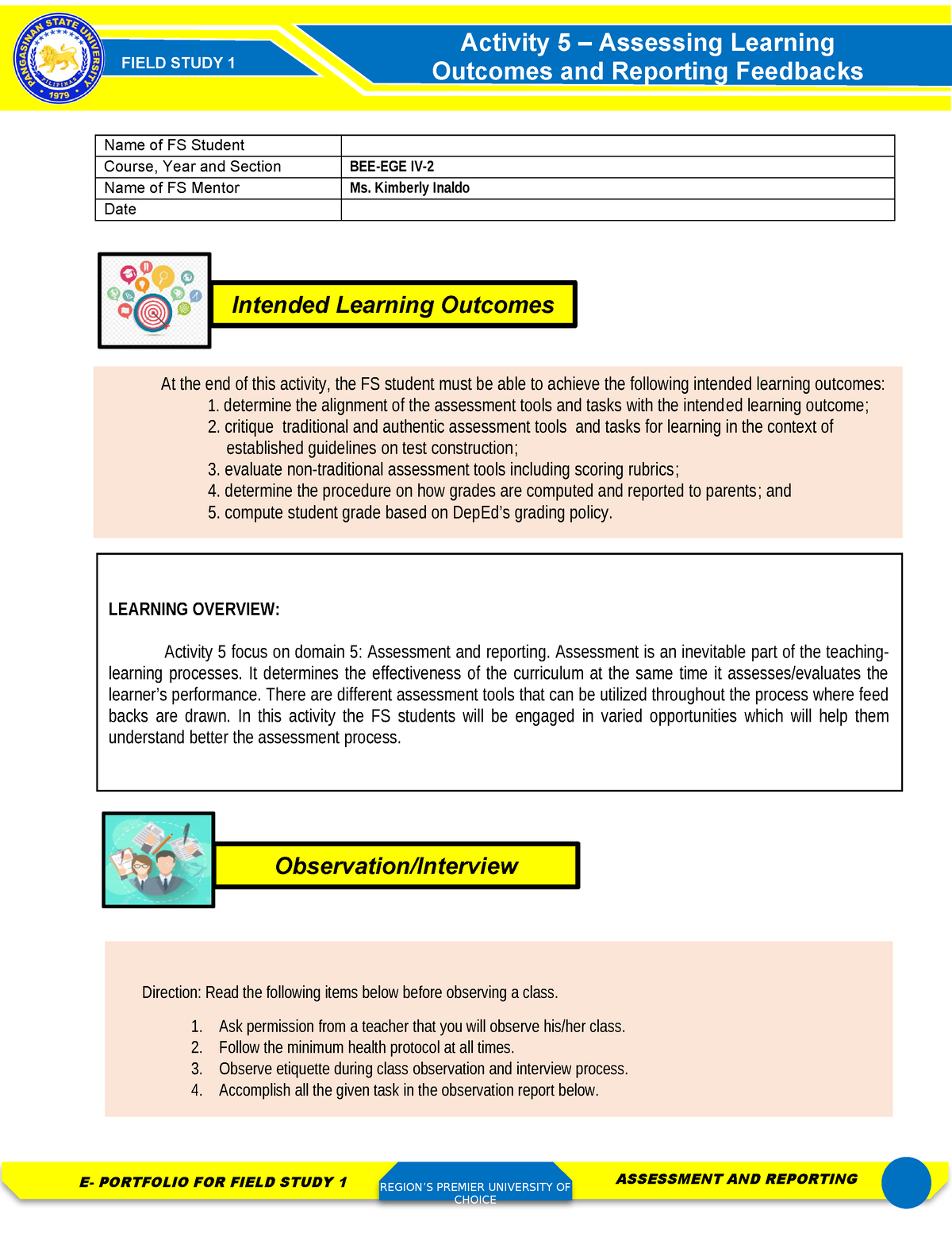 FS1-Activity-5 - activity sheet - FIELD STUDY 1 E- PORTFOLIO FOR FIELD ...