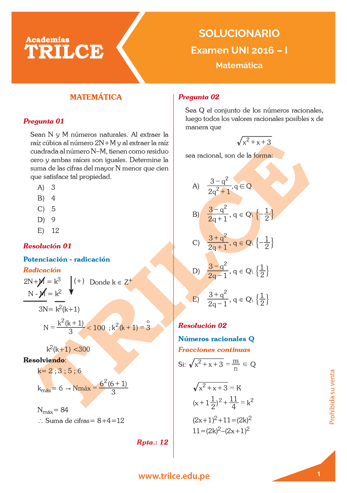 Uni-2016-i-matematica-solucionario - Examen UNI 2016 – I Matemática ...