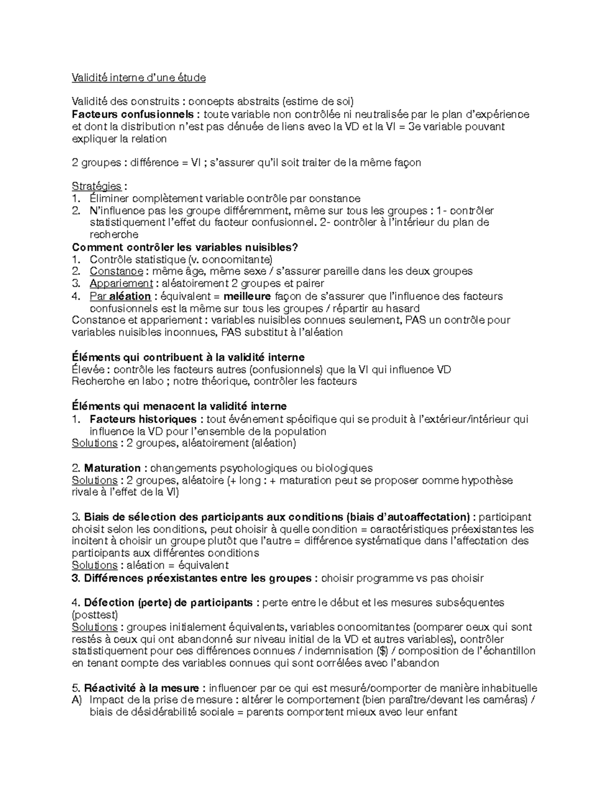 Validité interne (Cours 3) Validité interne