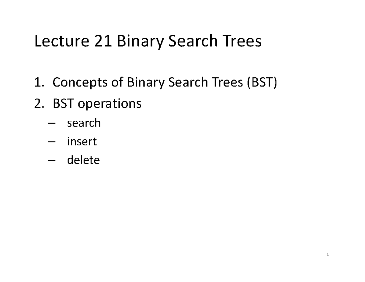 Cp264 Lecture 21 Bst Lecture 21 Binary Search Trees Concepts Of   Thumb 1200 927 