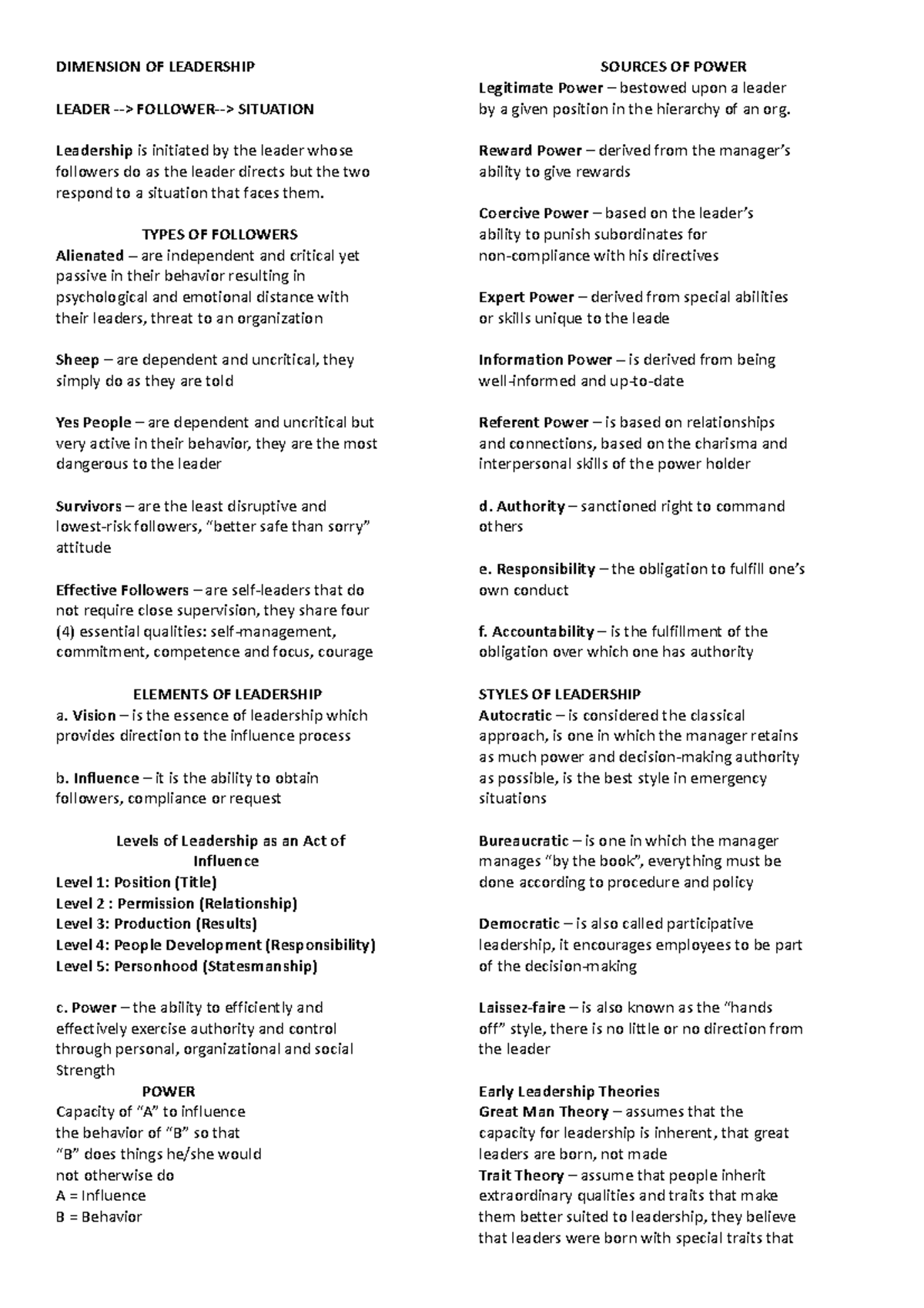 Dimension OF Leadership - DIMENSION OF LEADERSHIP LEADER -> FOLLOWER ...