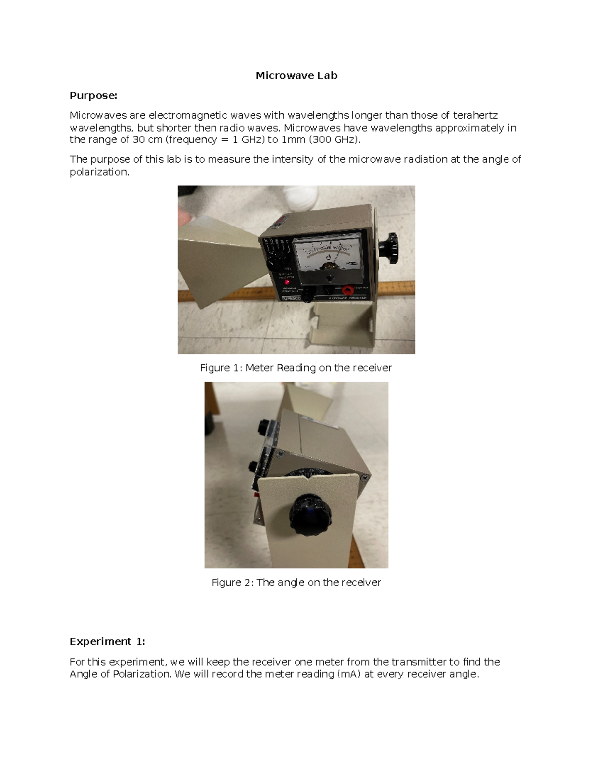 Microwave Lab Microwave Lab Purpose Microwaves are