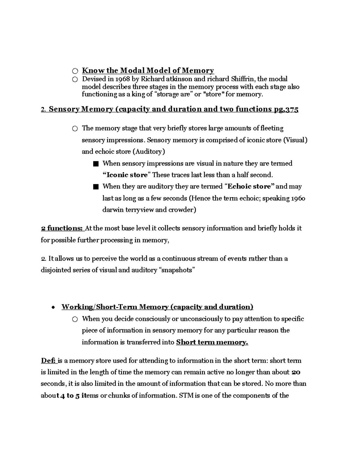 Learning Goals Chapter 8 – Memory part 2 - Know the Modal Model of ...