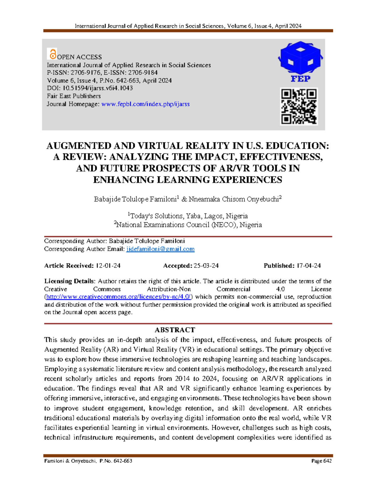 1043 Article Text 2528 1 10 20240416 - AUGMENTED AND VIRTUAL REALITY IN ...