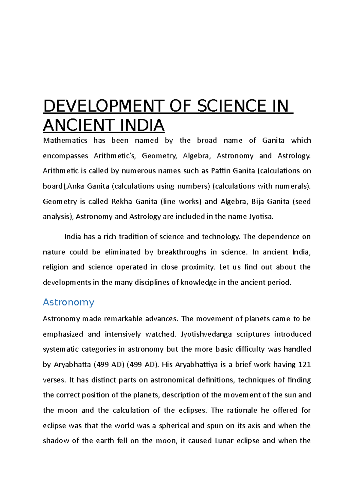 Development OF Science IN Ancient India - DEVELOPMENT OF SCIENCE IN ...