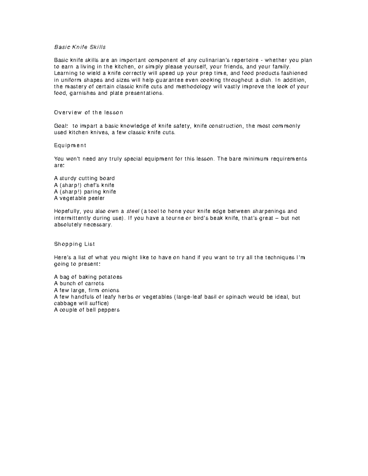 Basic Knife Skills Guide Ba sic Knife Sk ills Basic knife skills are