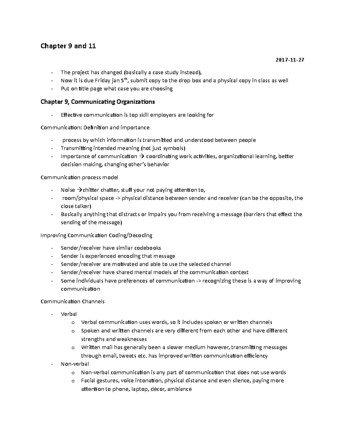 Chapter 9 and 11 - Chapter 9 and 11 2017-11-27 - The project has ...
