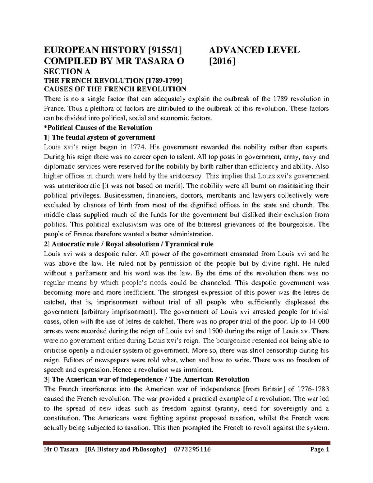 A level history notes - EUROPEAN HISTORY [9155/1] ADVANCED LEVEL ...