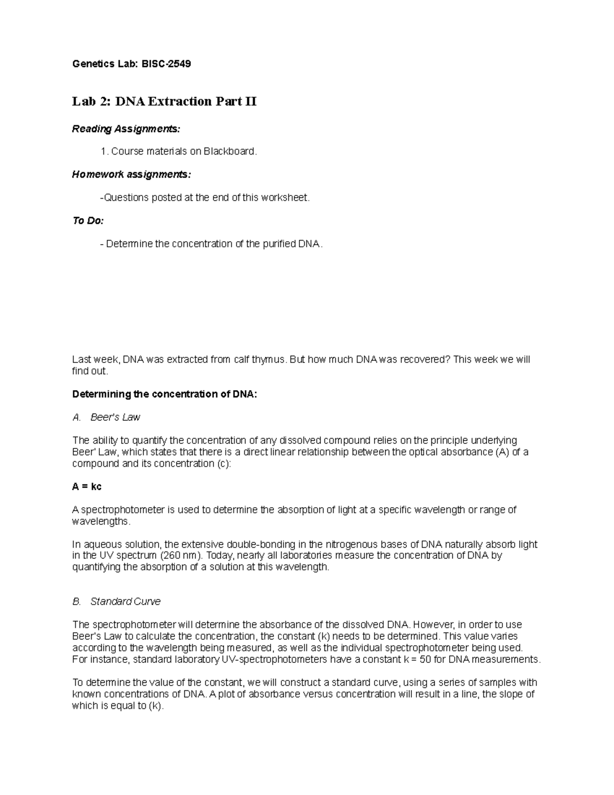 Lab 2 worksheet student version Lab BISC Lab 2 DNA
