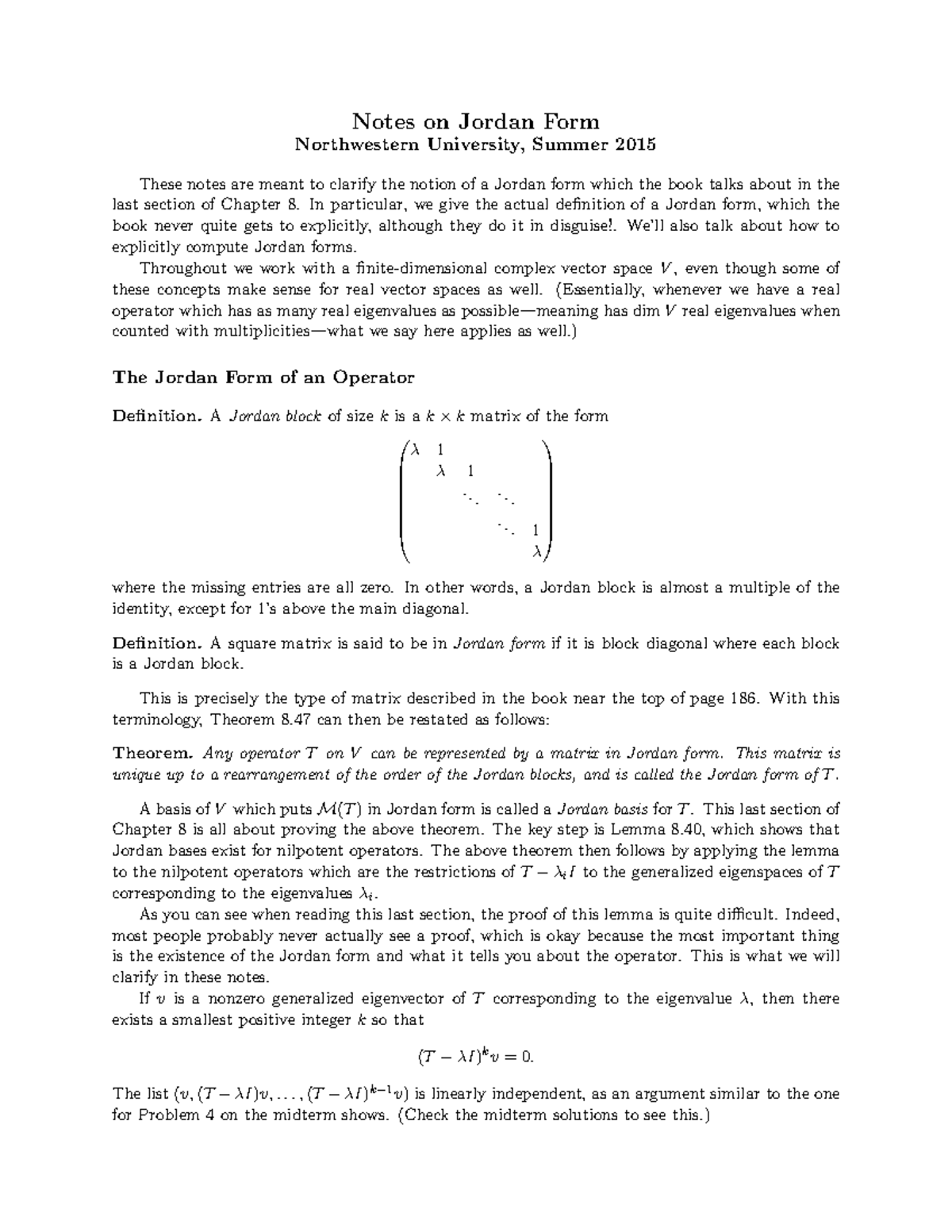 Jordan-form - Obtención de la matriz de Jordan - Notes on Jordan Form ...