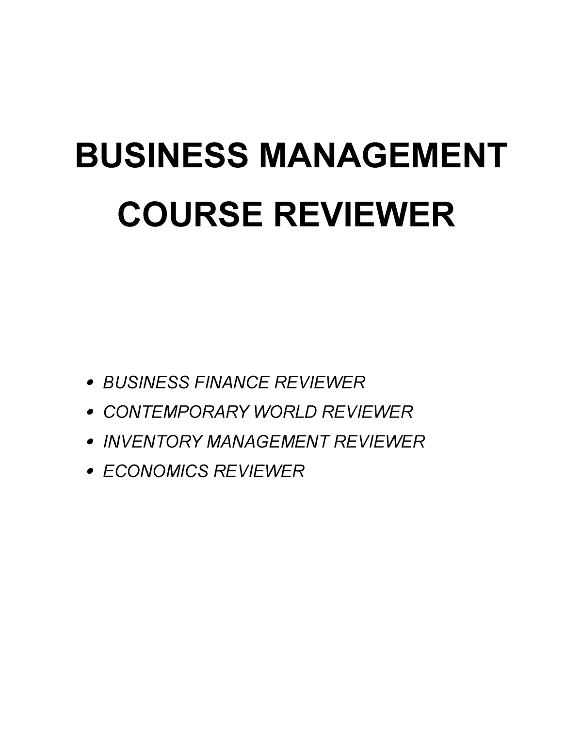 relevant coursework for business management