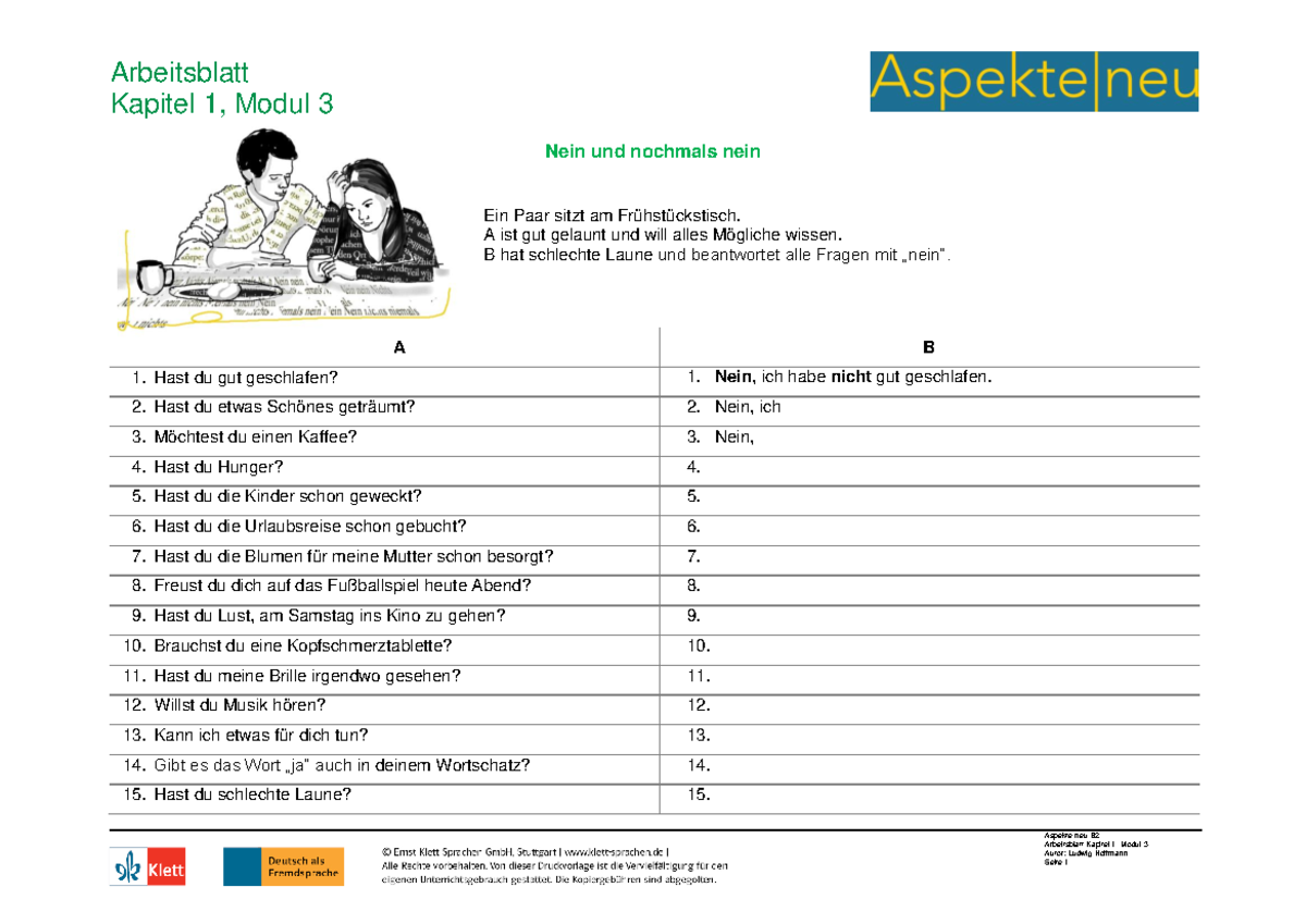 Aspekte-neu b2 arbeitsblatt k1 m3 - Arbeitsblatt Kapitel 1, Modul 3