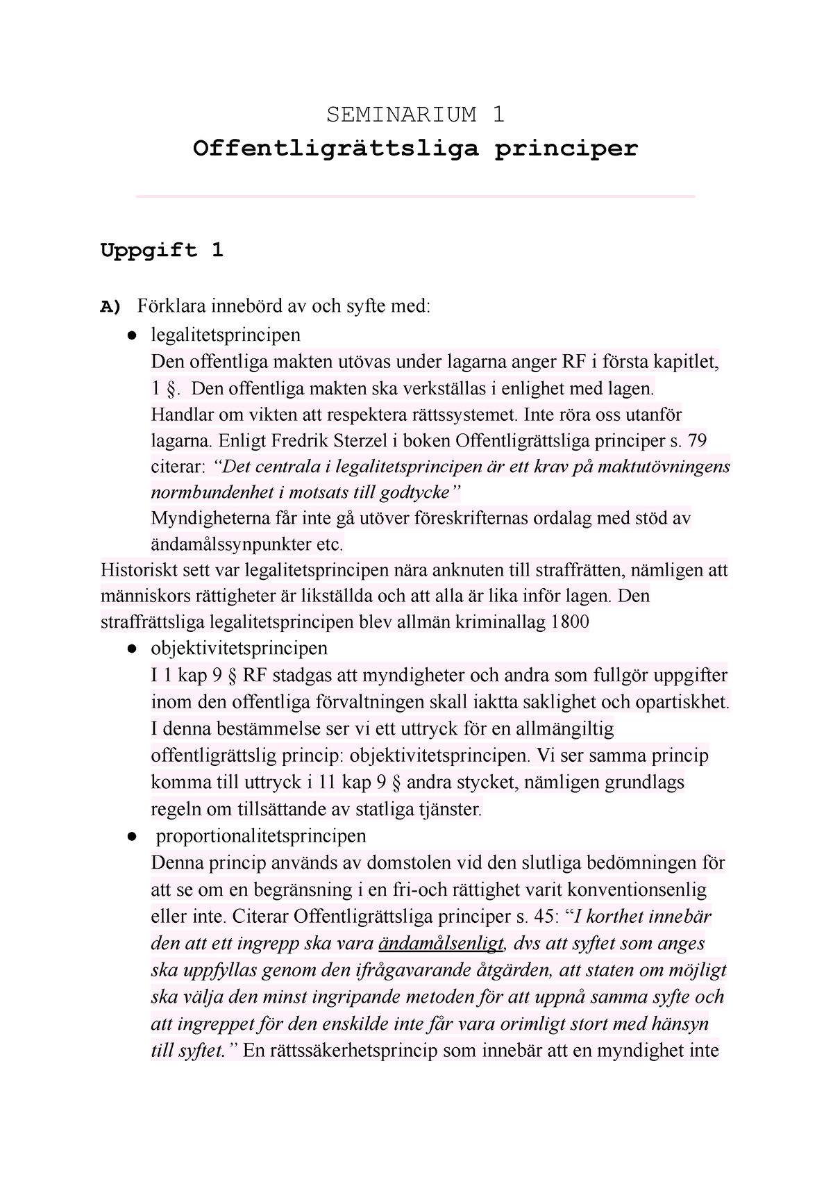 Seminarium 1 - Offentligrättsliga Principer - SEMINARIUM 1 ...