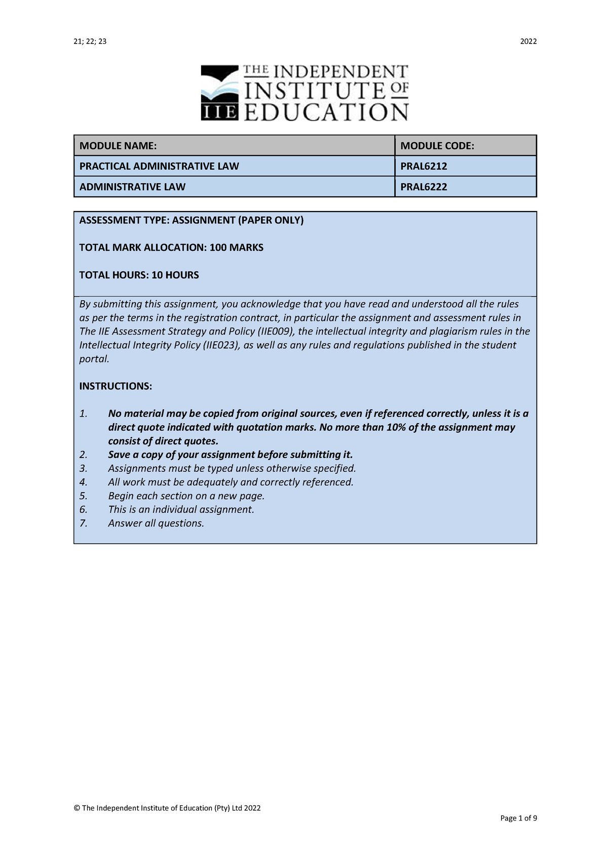 PRAL6212A1 2 - notes - © The Independent Institute of Education (Pty ...