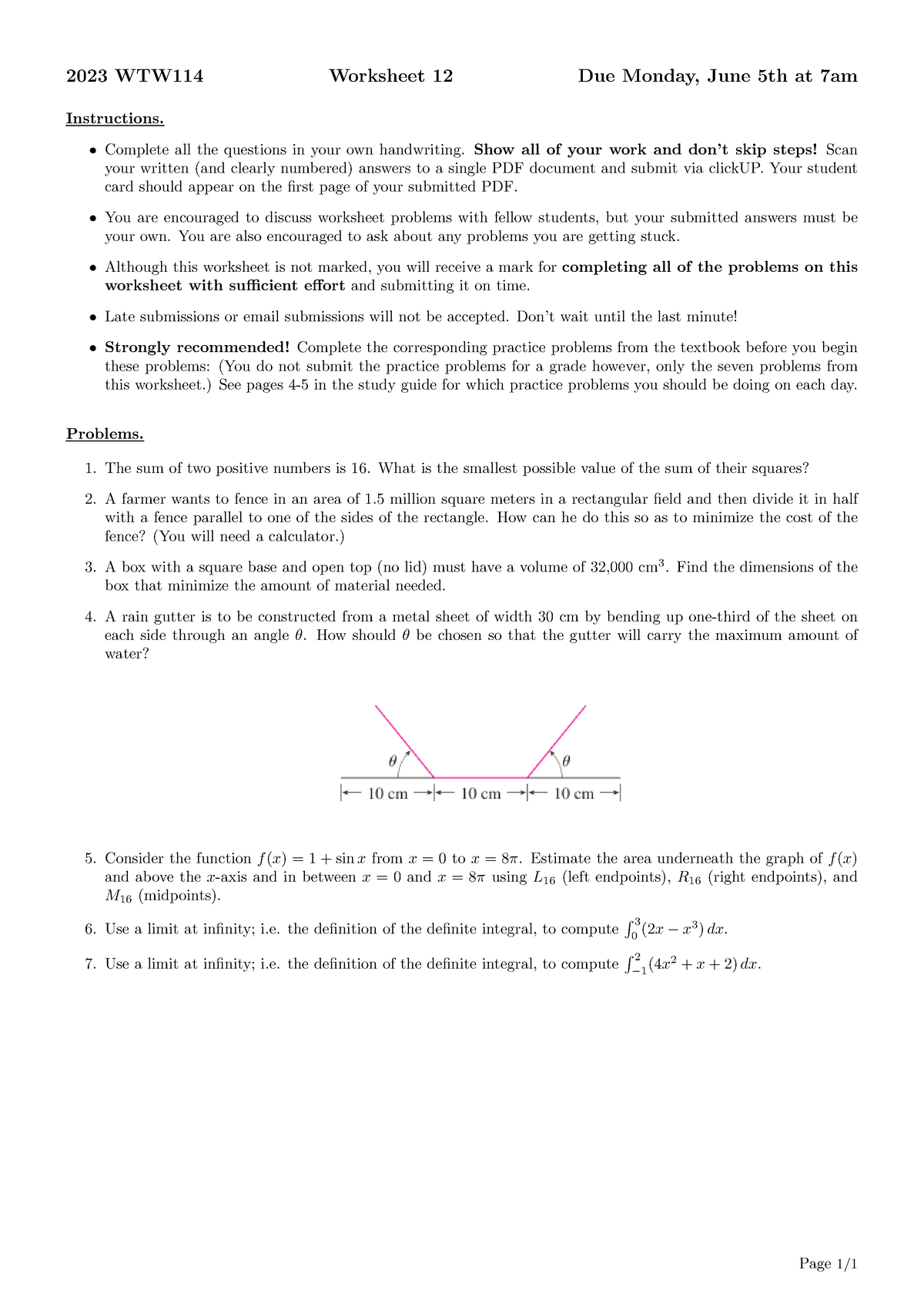 Worksheet 12 - Optimization and stuff - 2023 WTW114 Worksheet 12 Due ...