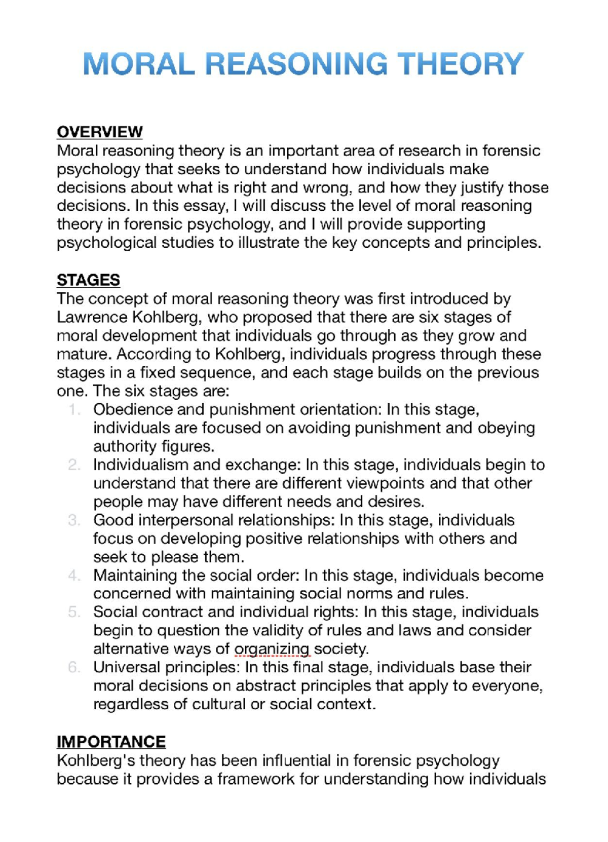 Notes: Moral Reasoning Theory - 8675 - Studocu