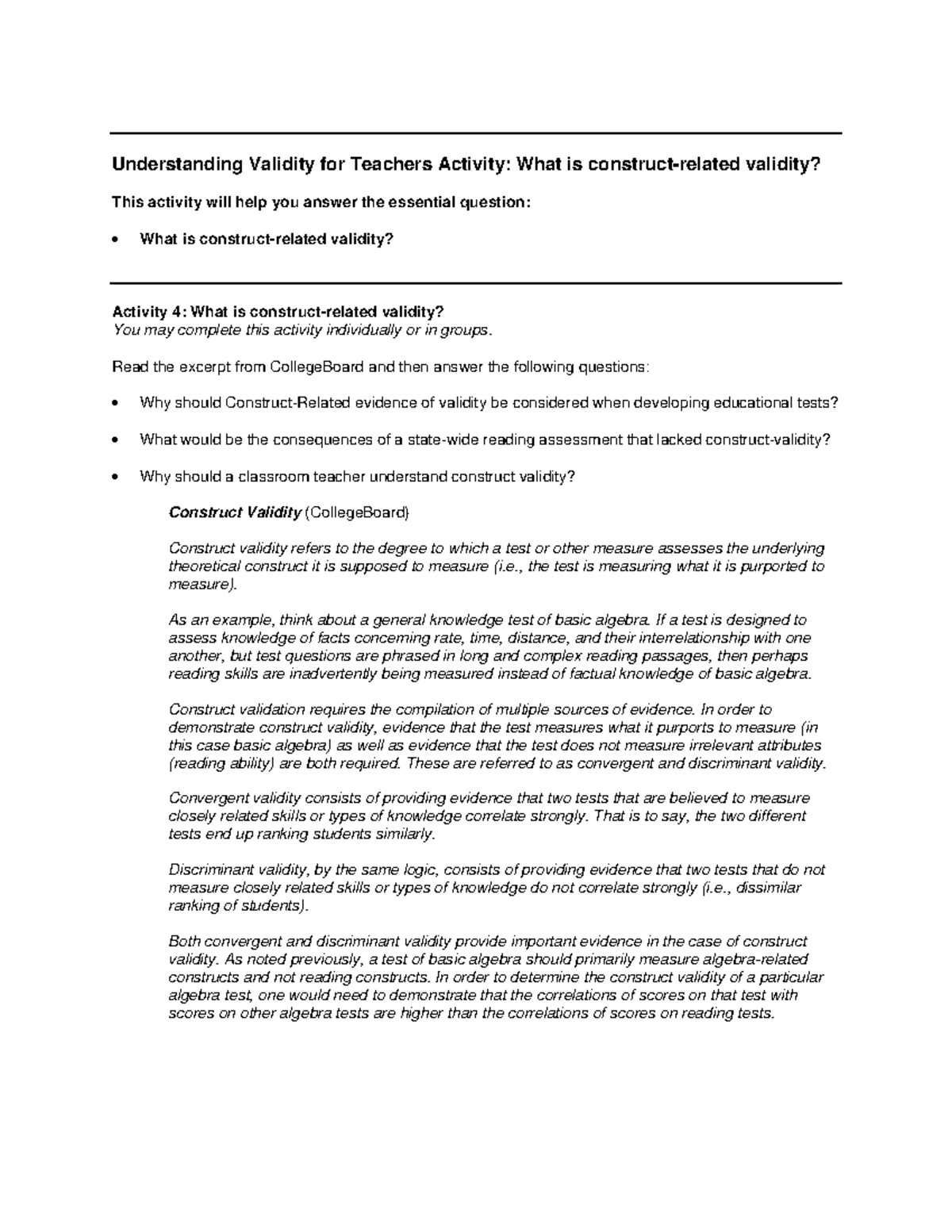 Activity 3-4 - Matrtials - Understanding Validity for Teachers Activity ...