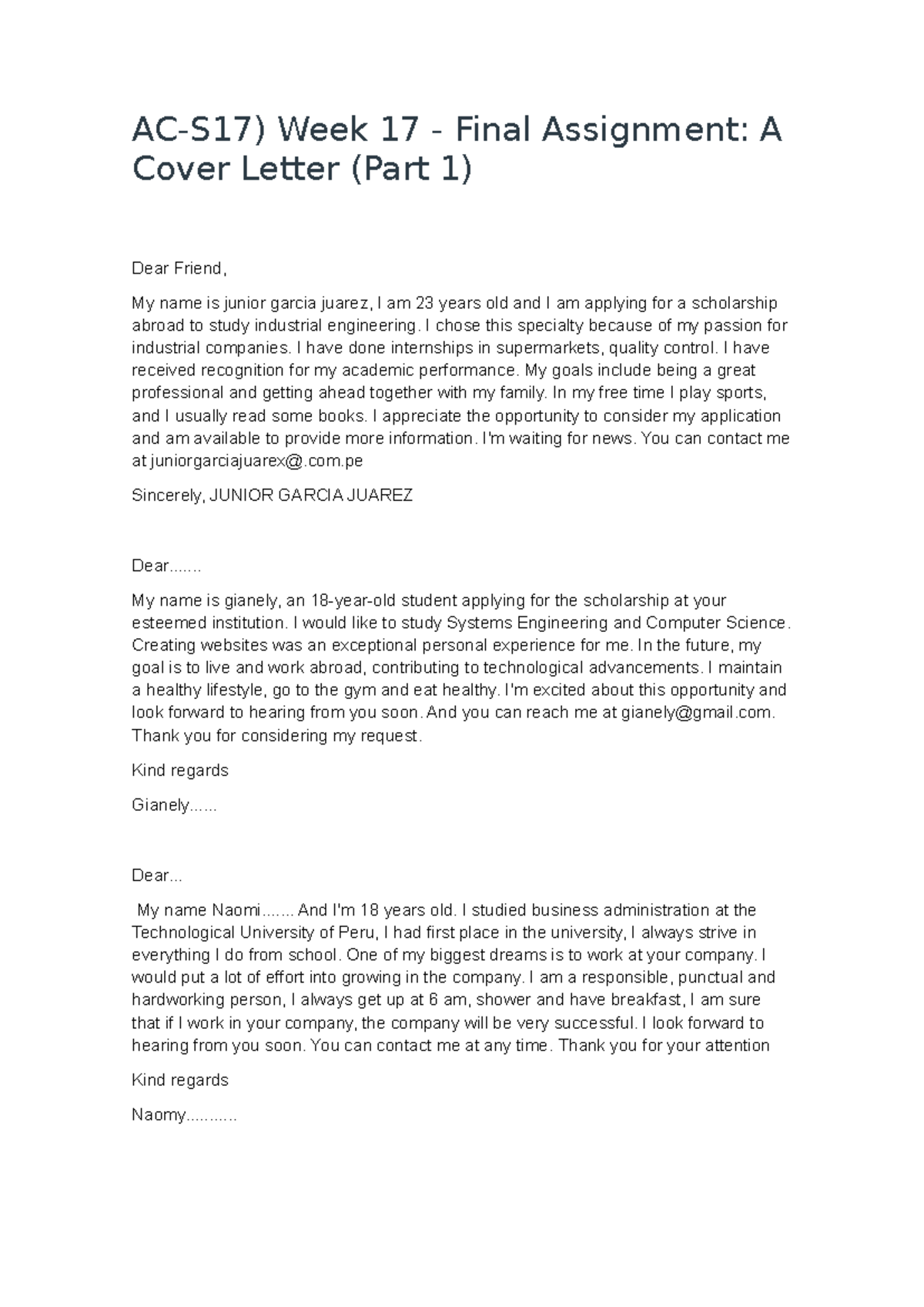 Ingles PART 1 - AC-S17) Week 17 - Final Assignment: A Cover Letter ...