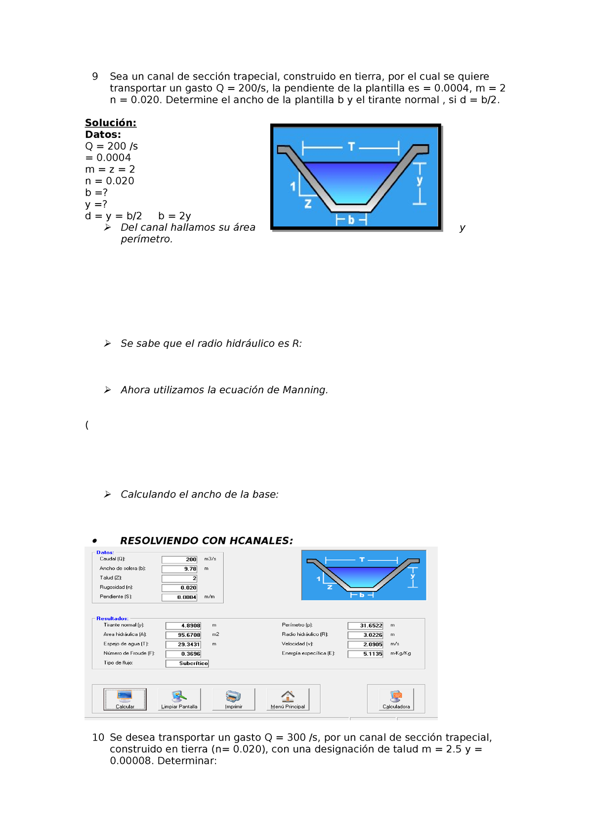 Ejercicios Resueltos DE Estructuras HIDR - 9 Sea Un Canal De Sección ...