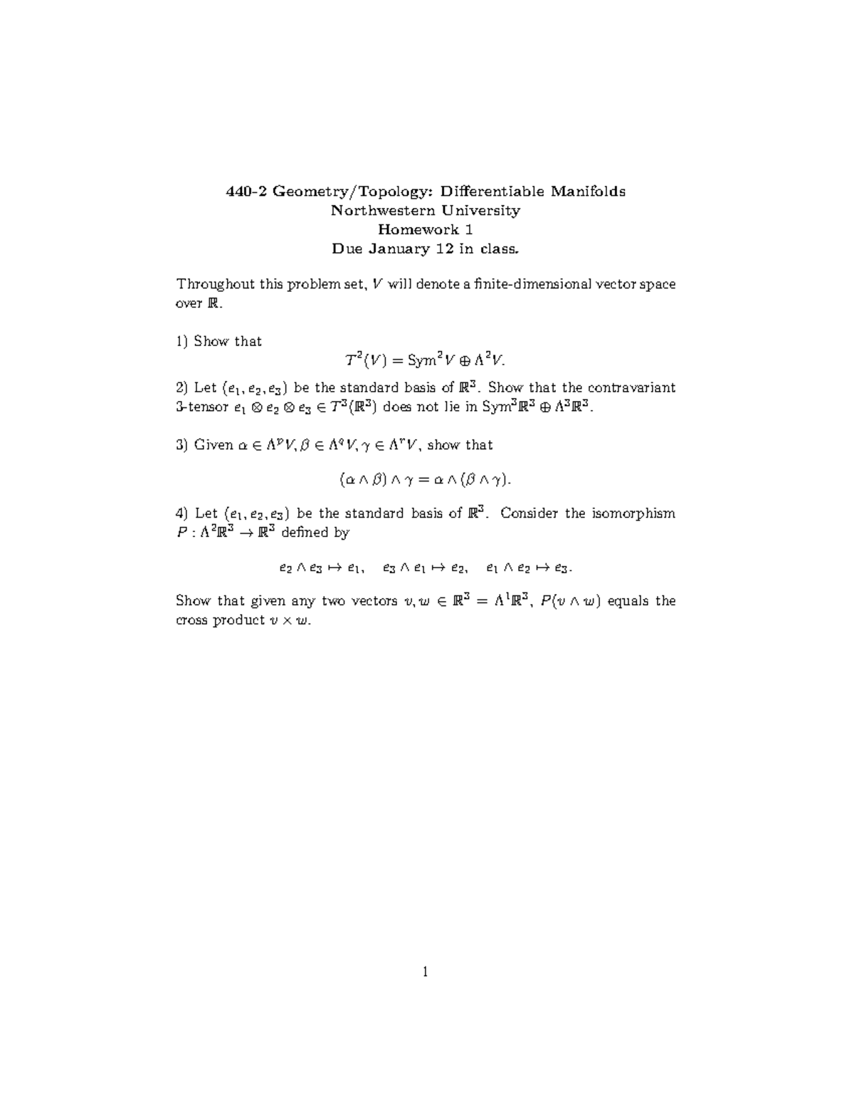 440-2 Geometry Topology- Differentiable Manifolds Homework 1 - 440-2 ...