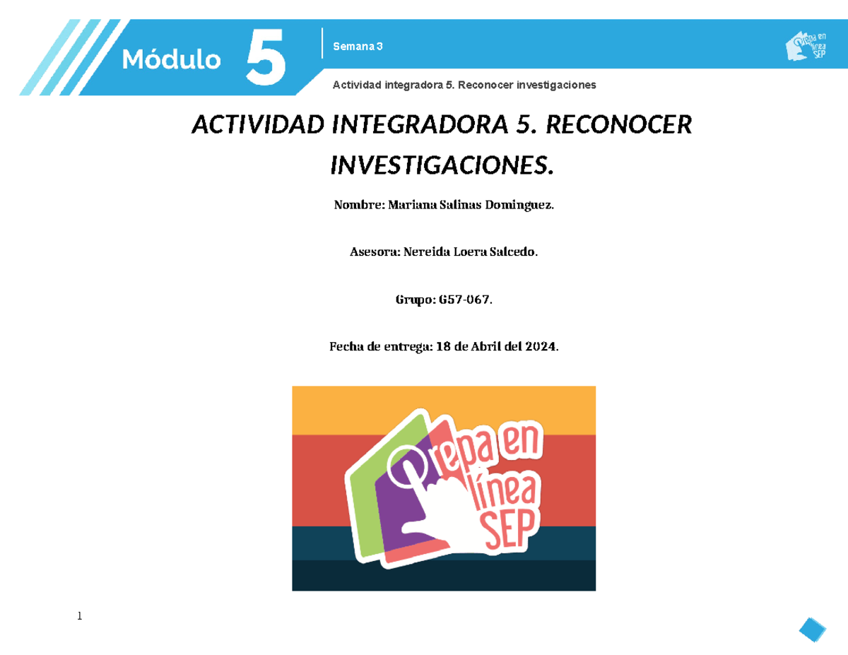 semana 3 MO5S3AI5 - Actividad integradora 5. Reconocer investigaciones