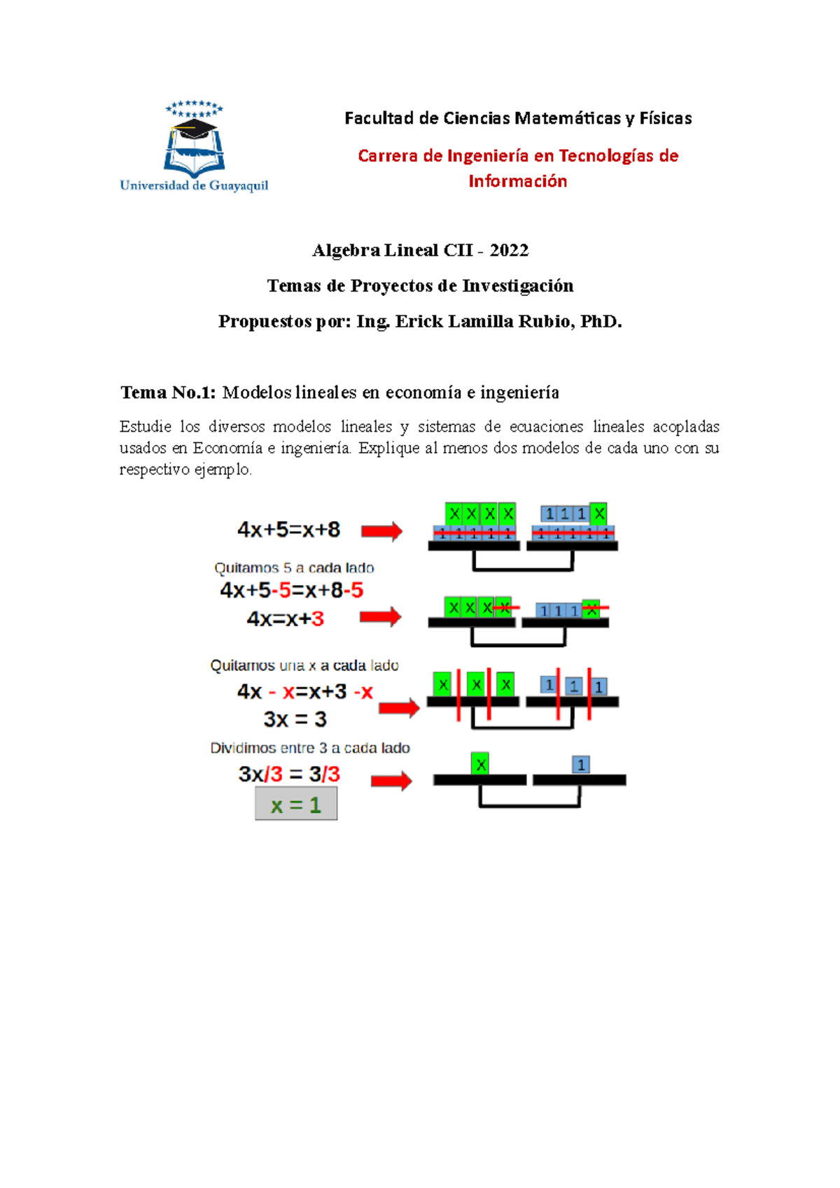 Temas Proyectos Investigacion Algebra Lineal - Algebra Lineal CII ...