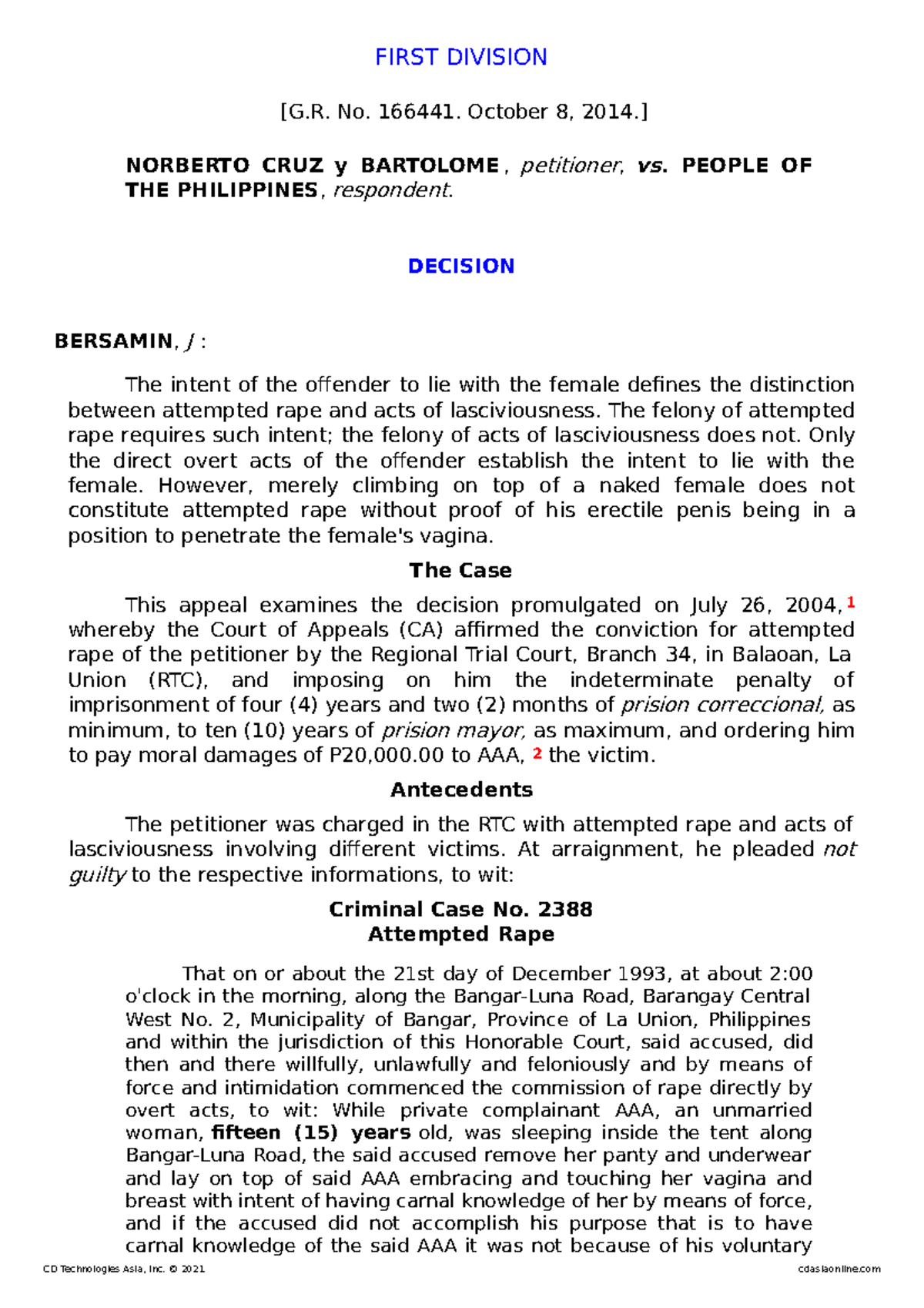10 Cruz y Bartolome v. People gr 166441 - FIRST DIVISION [G. No. 166441 ...