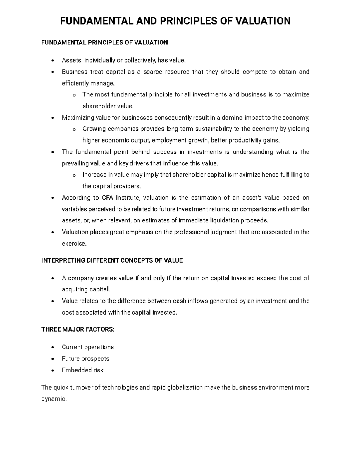 CH1 - Fundamentals and Prinsiples of Valuation - FUNDAMENTAL AND ...