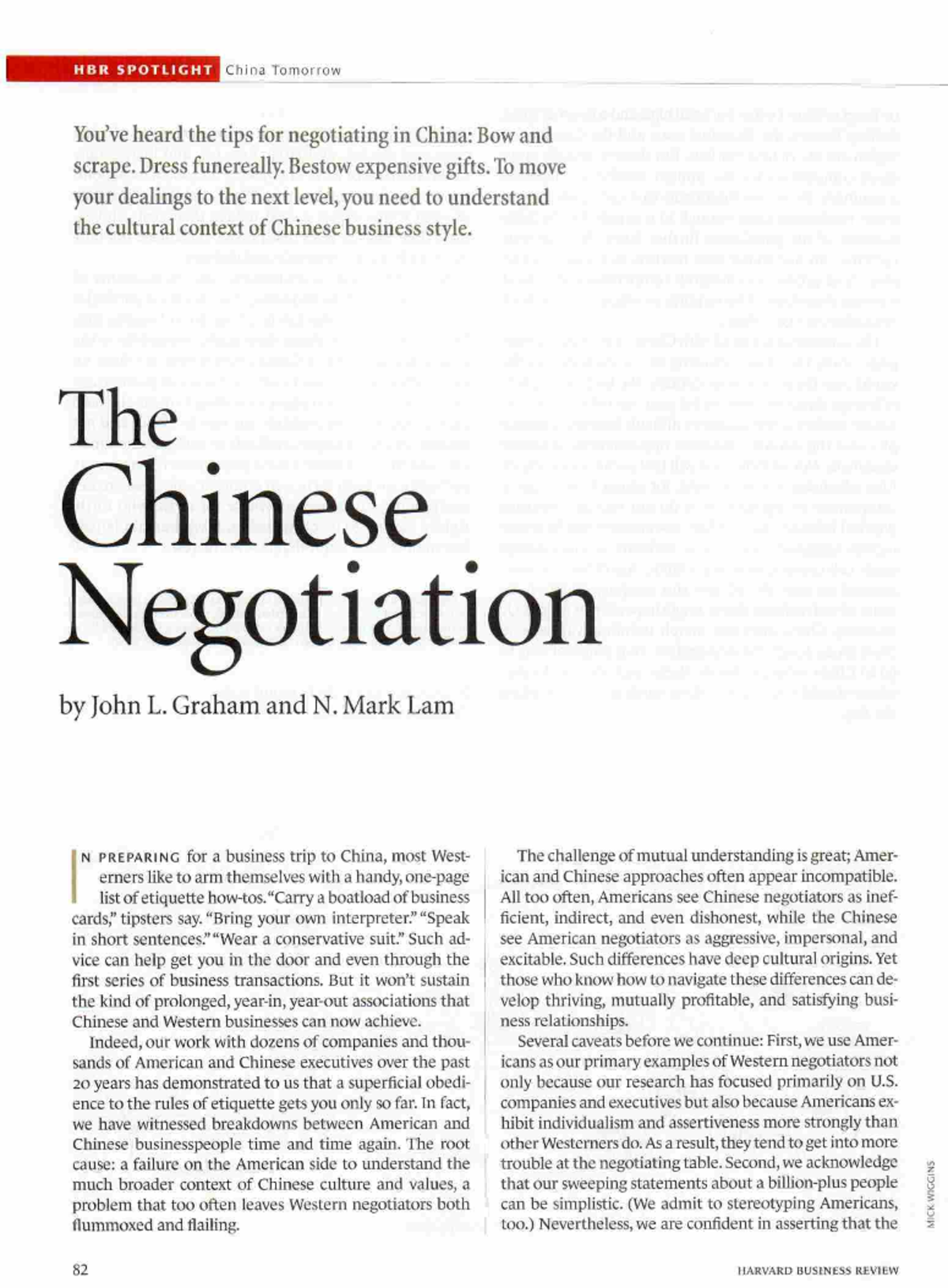 Chinese Negotiation HBR - HBR SPOTLIGHT China Tomorrow heard the tips ...