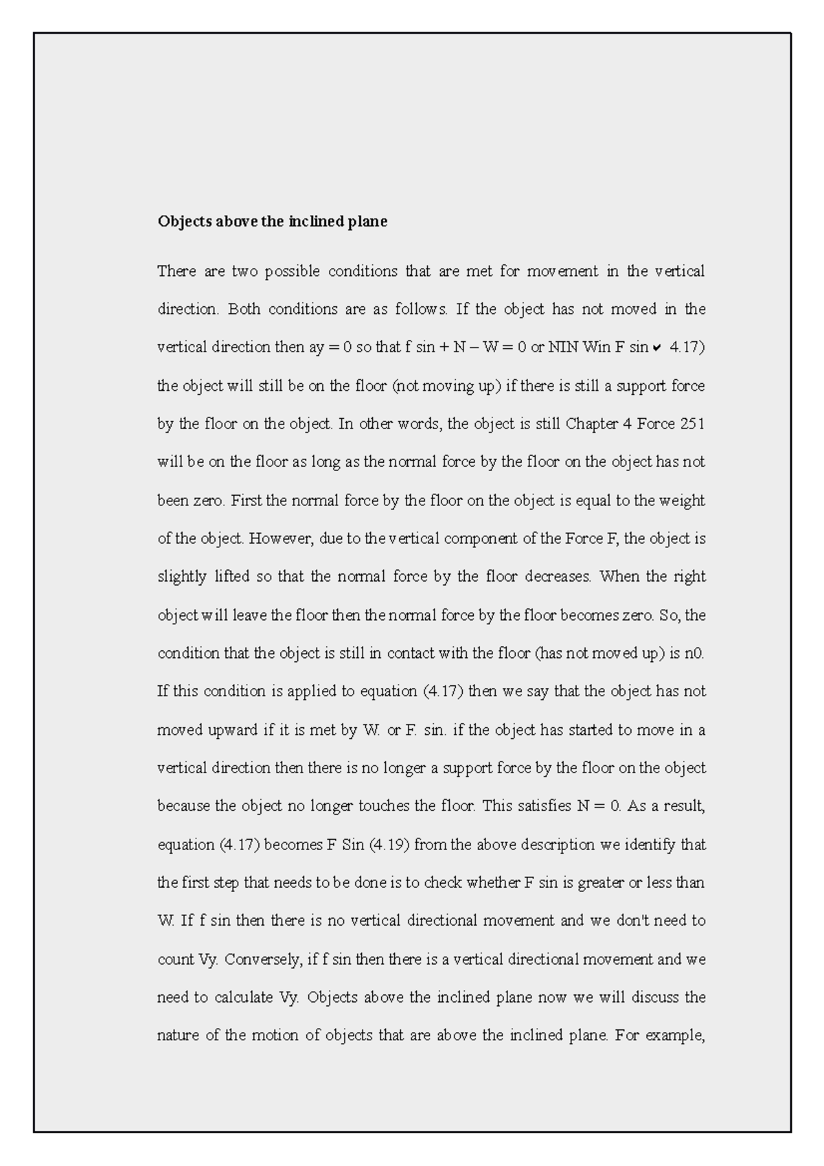 College Document - Objects above the inclined plane - Objects above the ...