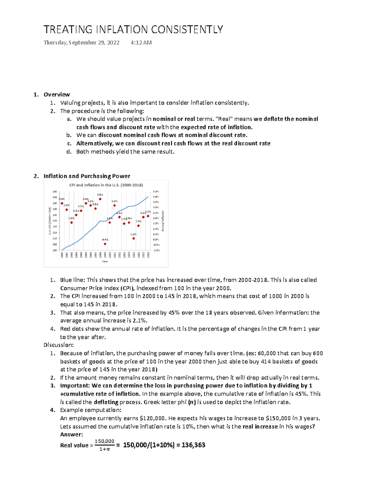 FIN402- Treating Inflation Consistently - Overview 1. Valuing Projects ...