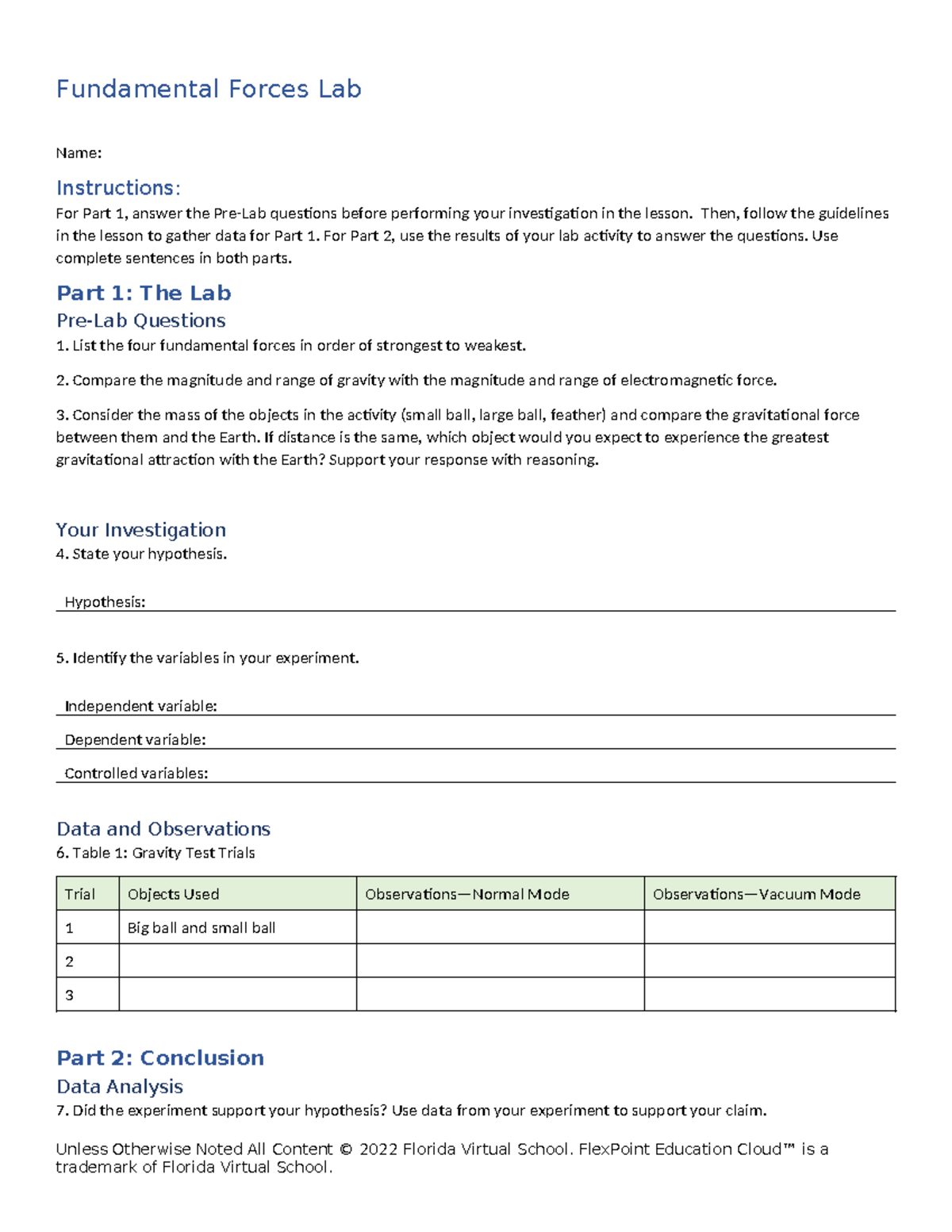 01 06 worksheet - English assignement notes - Fundamental Forces Lab ...