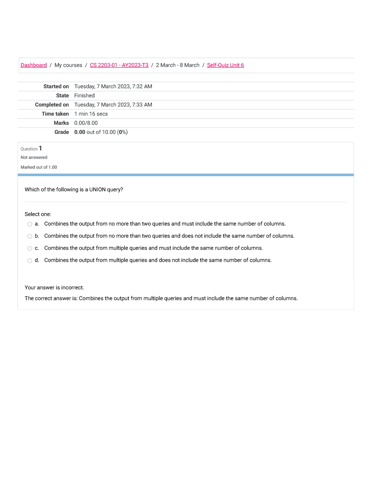 Self-Quiz Unit 6 Attempt Review - Started On Tuesday, 7 March 2023, 7: ...