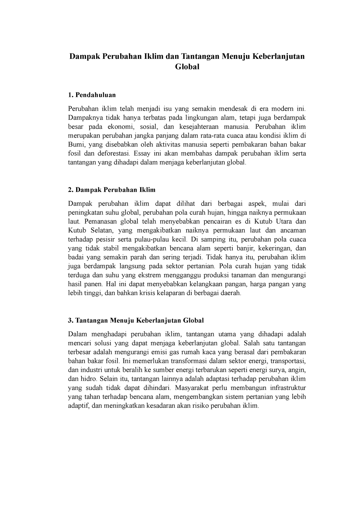 Tugas Essay 12-03-21 - Dampak Perubahan Iklim Dan Tantangan Menuju ...