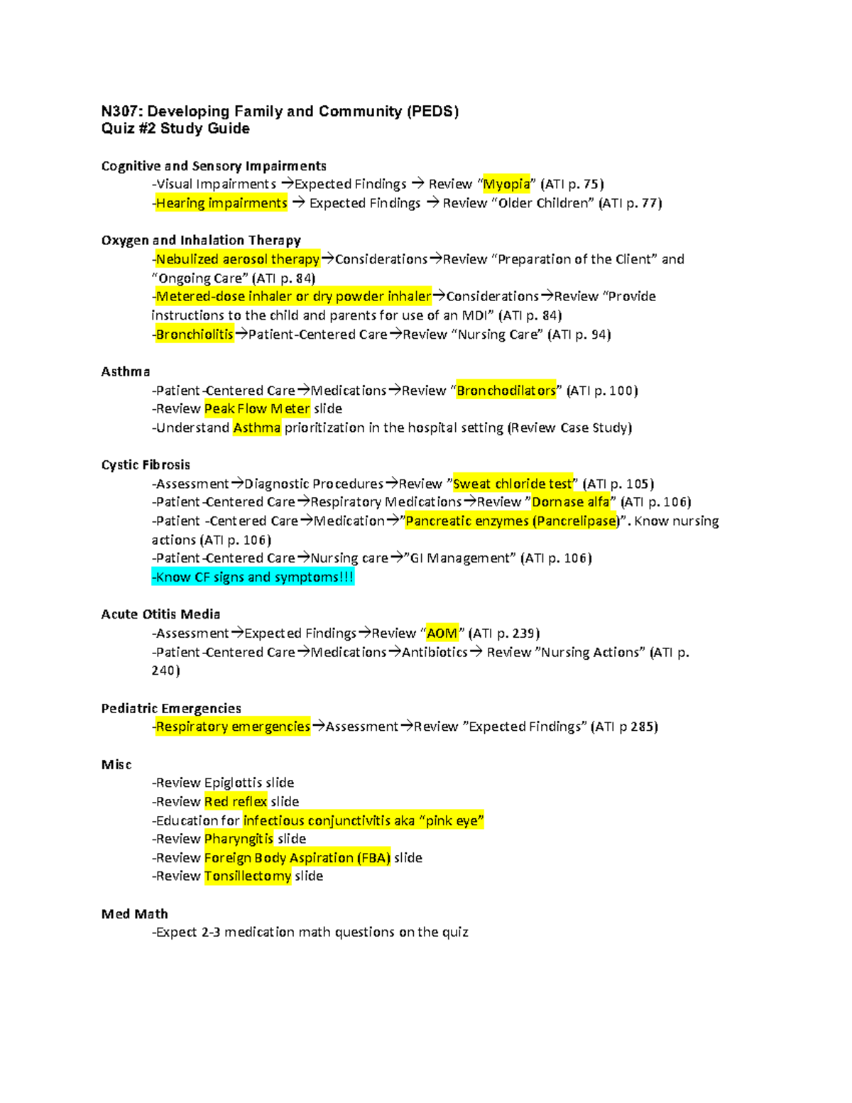 N307 Quiz2 Study Guide Fall1Term2022 - N307: Developing Family and ...