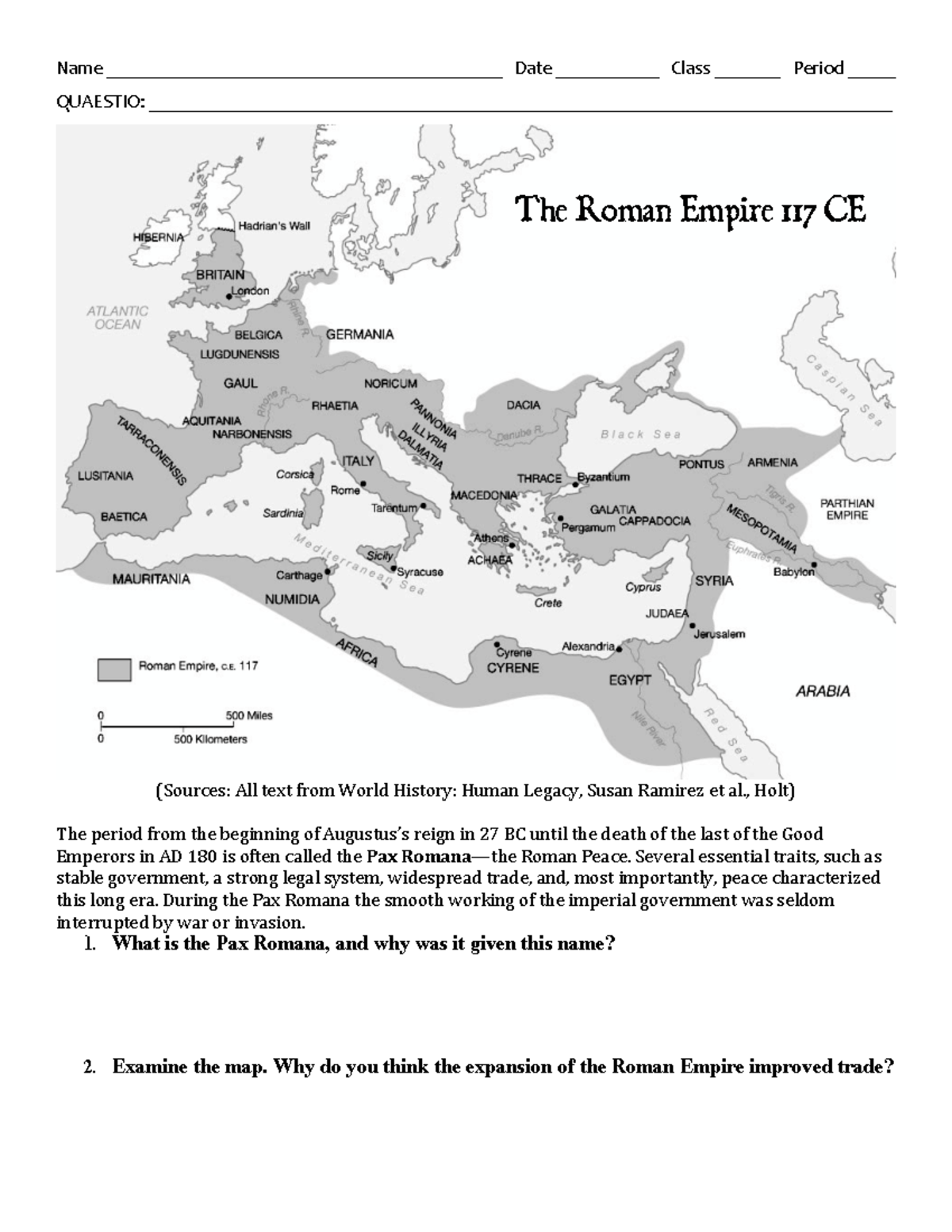 Roman Empire Map And Pax Romana Notes Name