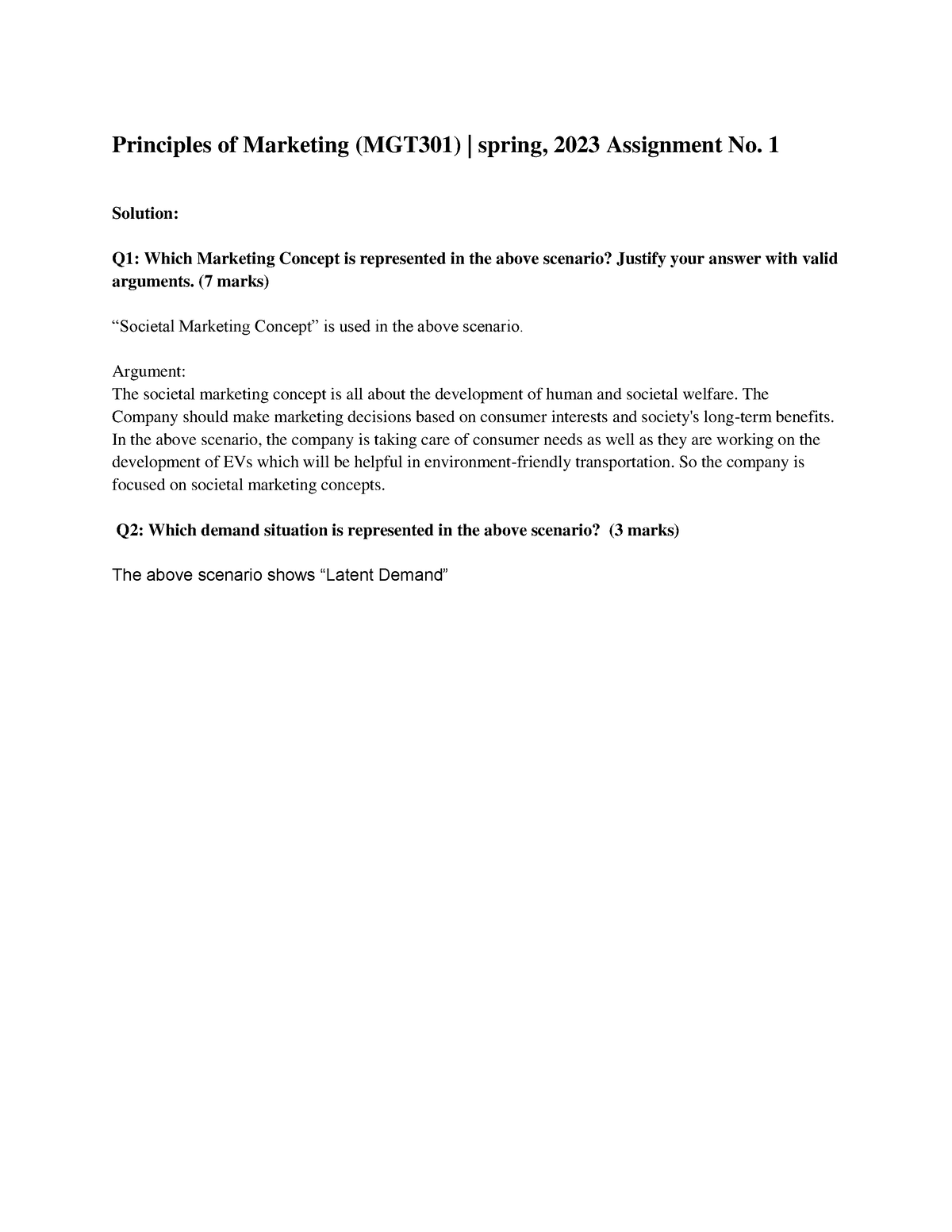 principles of marketing (mgt301) spring 2023 assignment no. 1